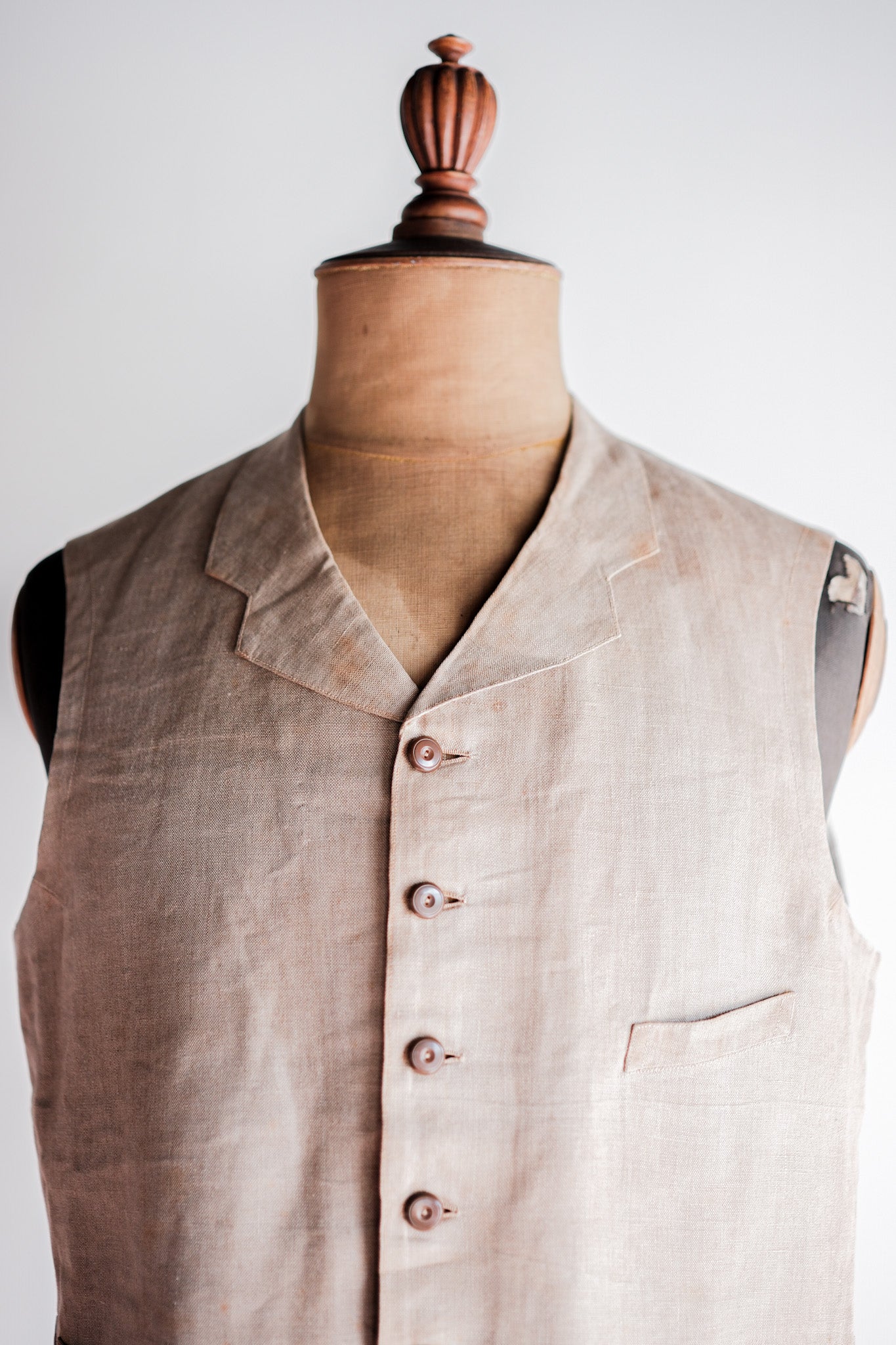 【~40's】French Vintage Linen Work Gilet
