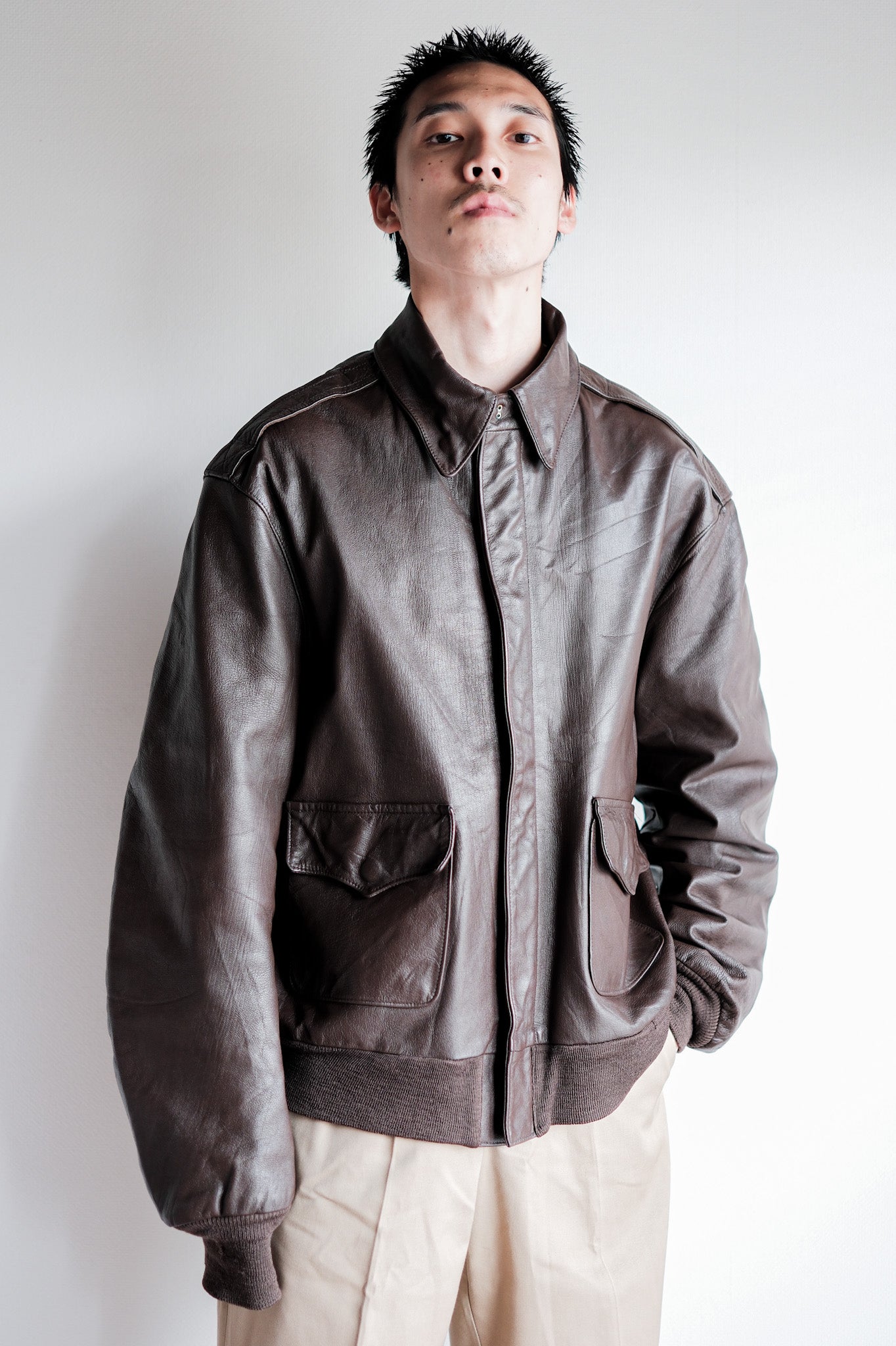【~80's】Willis&Geiger A-2 Type Leather Flight Jacket Size.44 "Made in U.S.A."