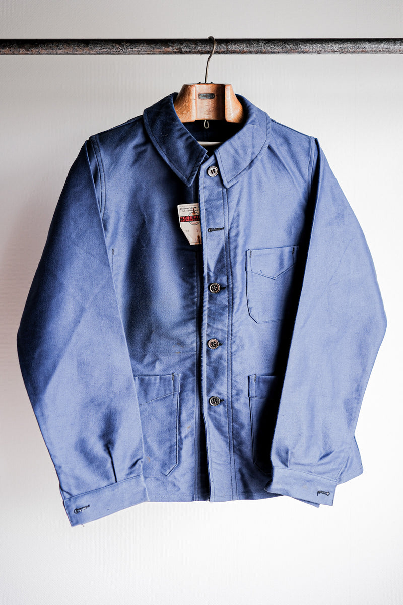 【~40's】French Vintage Blue Moleskin Work Jacket Size.46 