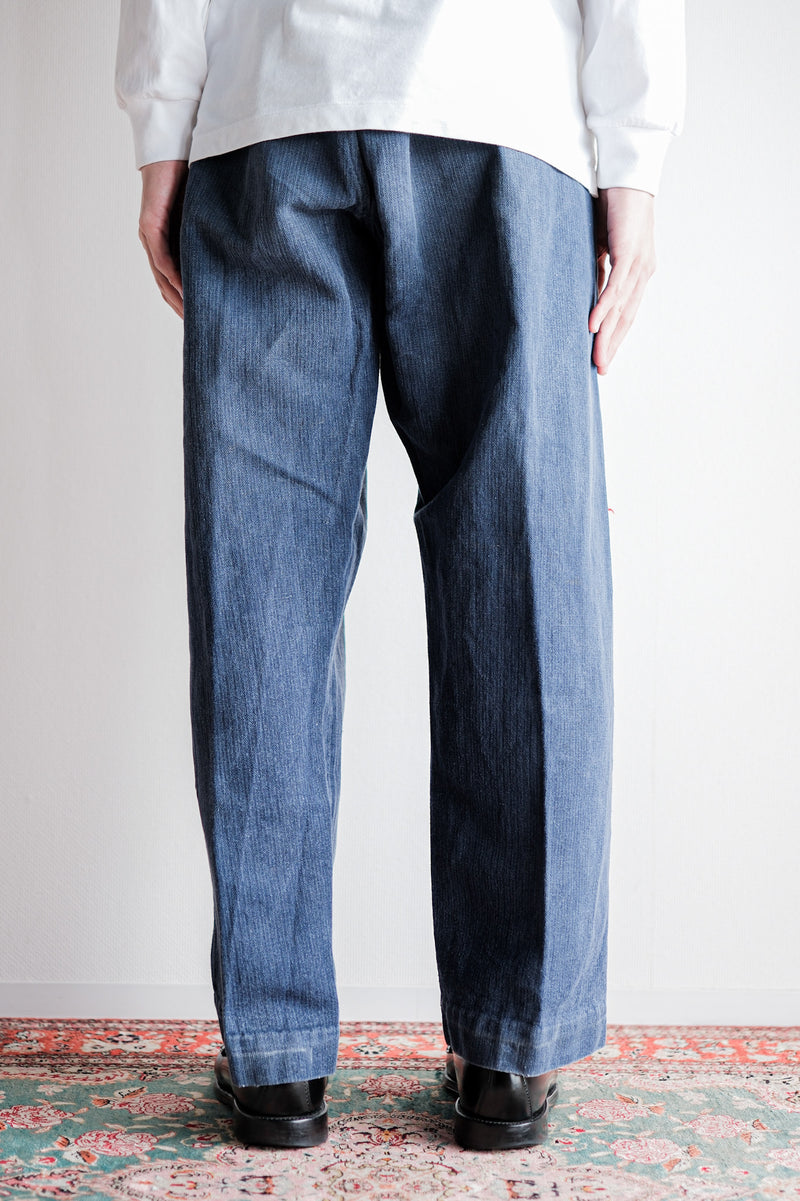 [ต้น 20 C] French Vintage Indigo HBT ผ้าลินินนักดับเพลิงนักดับเพลิง