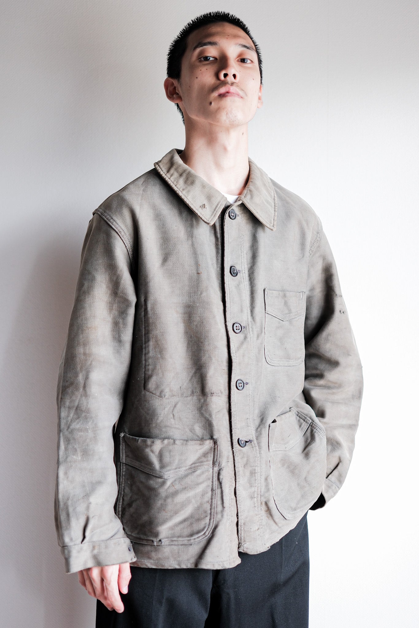 ［~40's］French Vintage Black Moleskin Work Jacket "Adolphe Lafont"