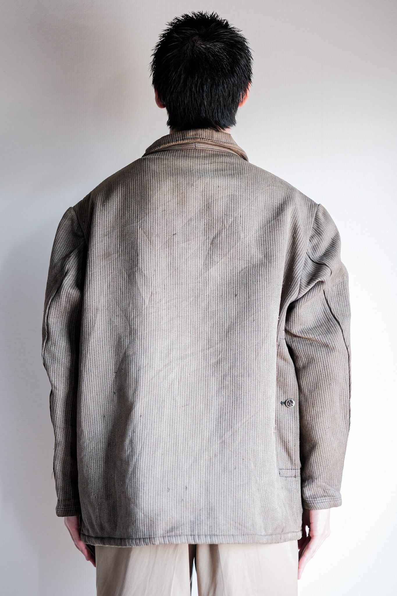 【~60's】French Vintage Brown Gray Cotton Pique Hunting Jacket Size.46