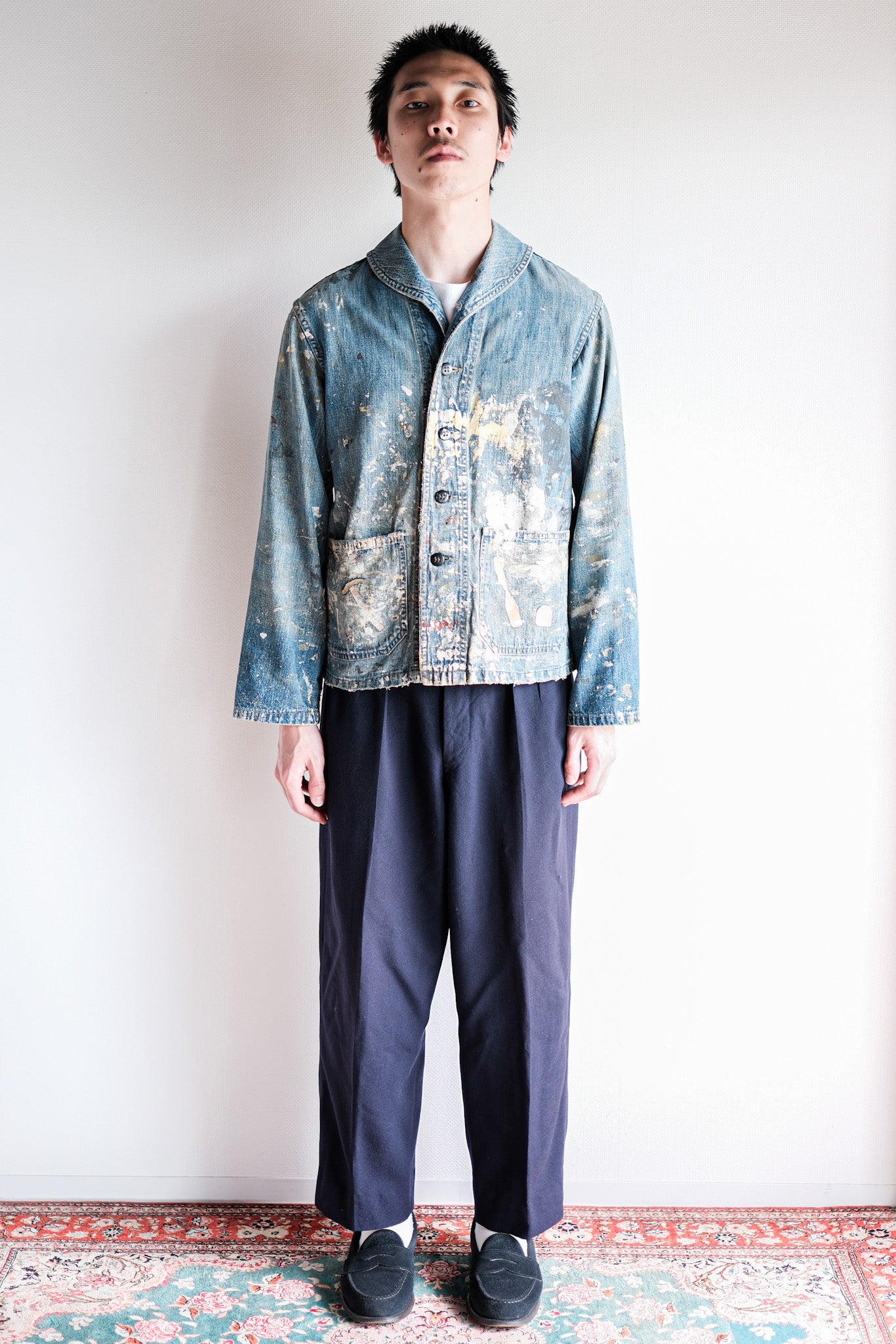 ［~40’s］U.S.NAVY Shawl Collar Denim Coverall “Crazy Paint”