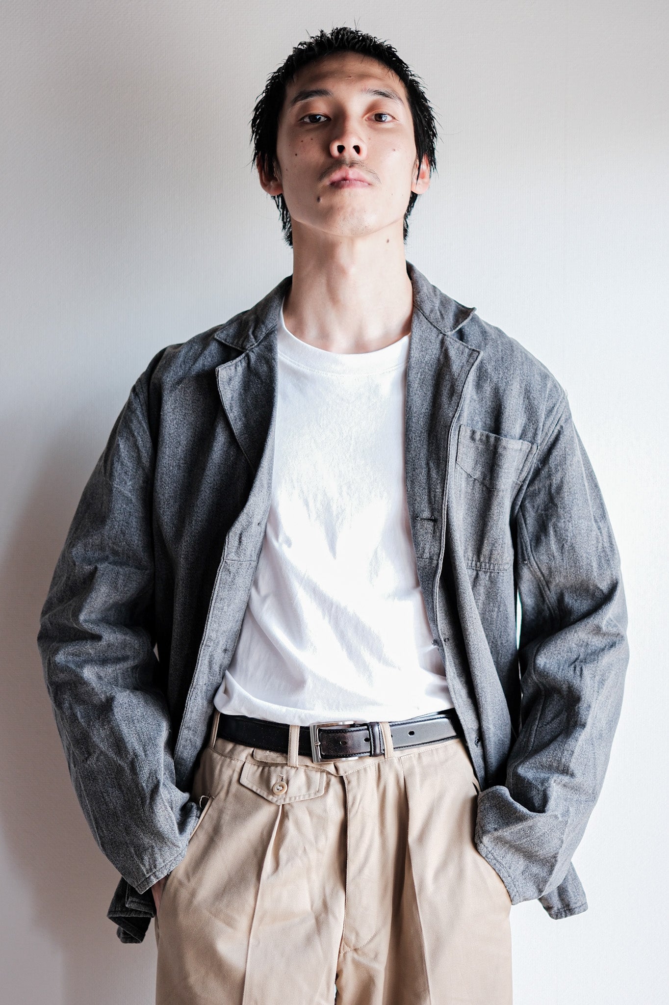［~40’s］French Vintage Salt & Pepper Cotton Lapel Work Jacket