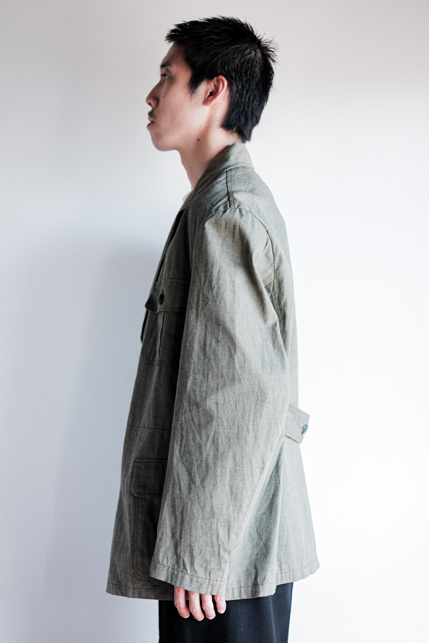 ［~40's］German Vintage Green Chambray 4 Pockets Lapel Work Jacket “Dead Stock”