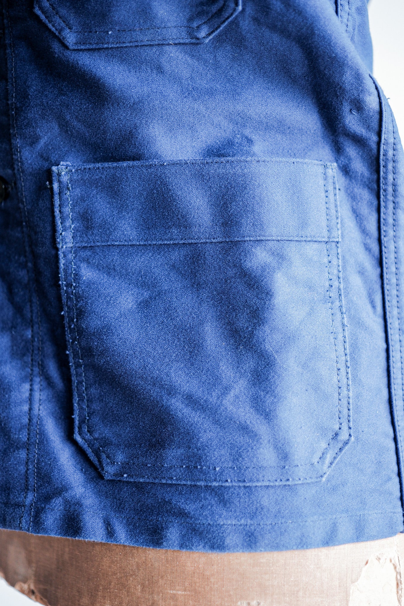 【~70's】French Vintage Blue Moleskin Work Jacket Size.40 "Le Mont St. Michel"