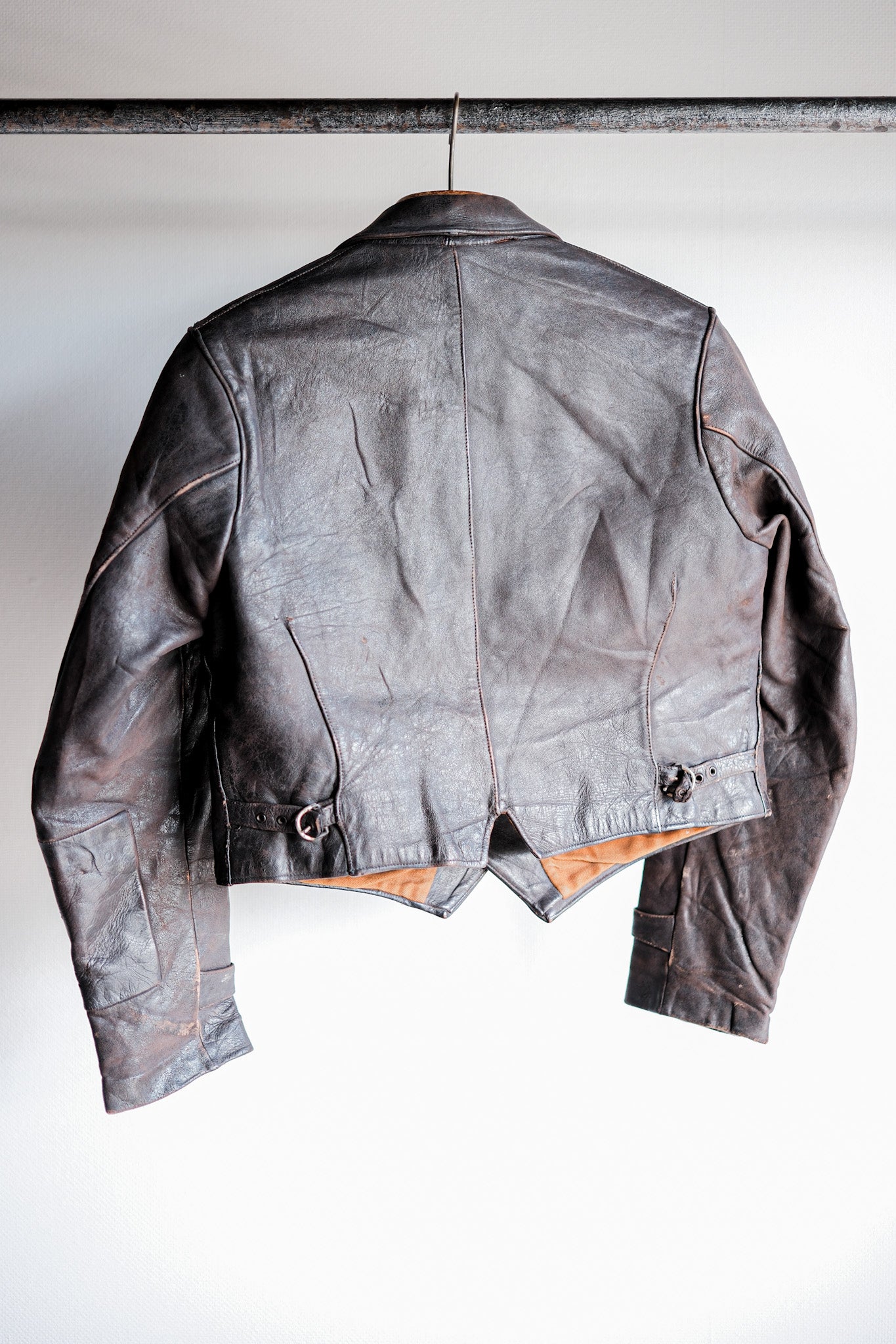【 Vendange de ~40's】German double veste de cuir de motocyclette affrontée