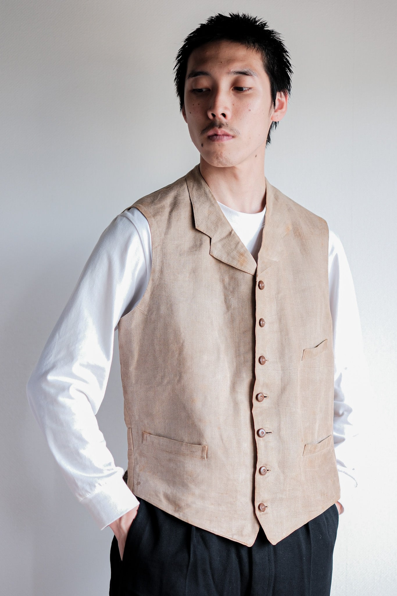 ［~40's］French Vintage Linen Work Gilet