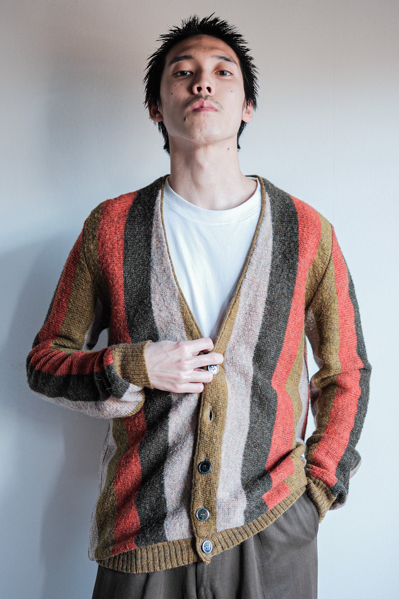 ［~80's］Italian Vintage Wool Mix Multi Striped Cardigan
