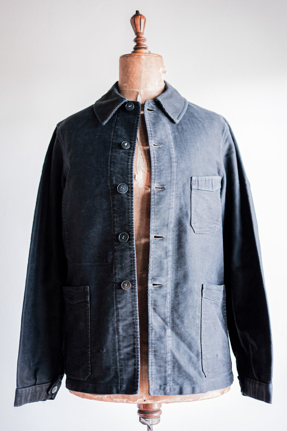［~40's］French Vintage Black Moleskin Work Jacket "Unusual Pocket"