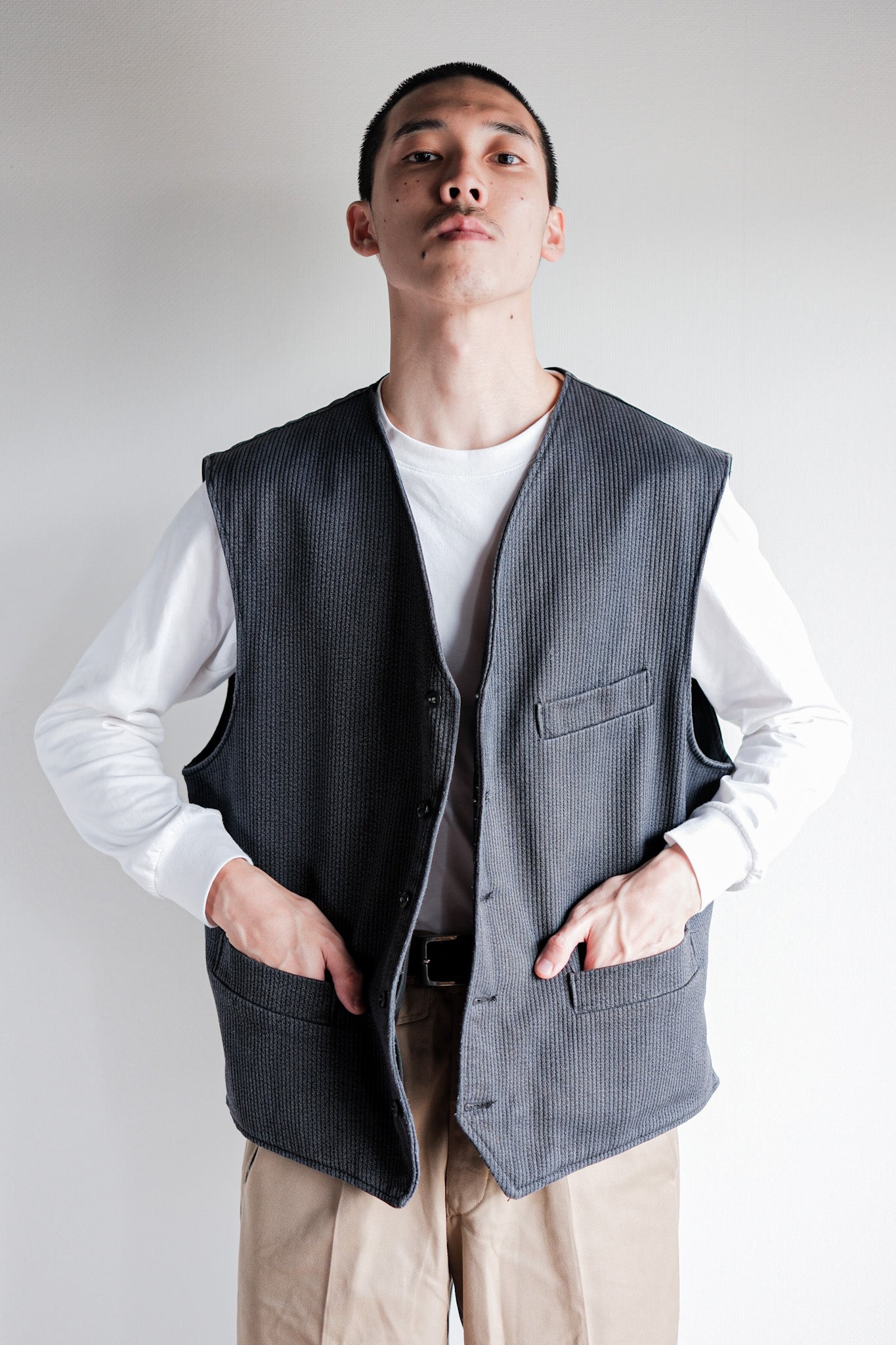 ［~60's］French Vintage Gray Cotton Pique Work Gilet