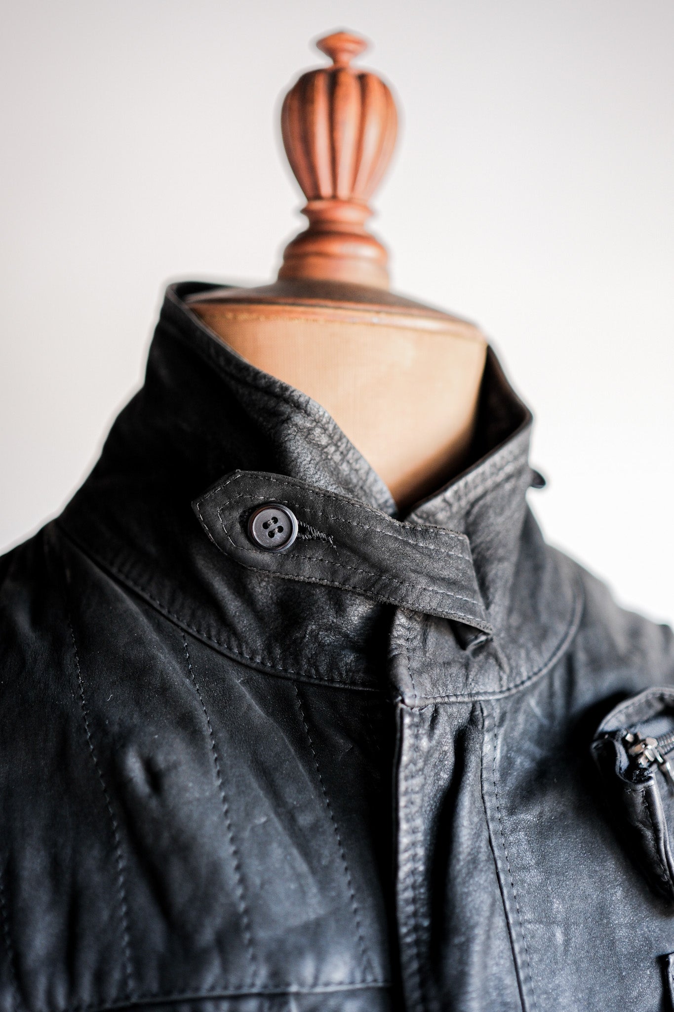 ［~90's］Old Renoma Paris Black Leather Detachable Sleeve Multi Pocket Jacket Size.M