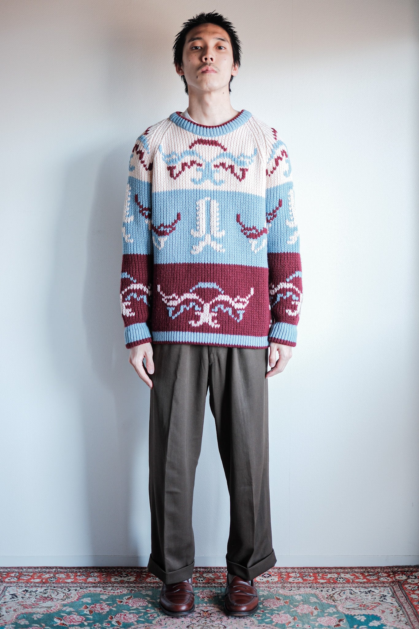 ［~60's］British Vintage Fisherman Crew Neck Wool Jumper "Handmade"