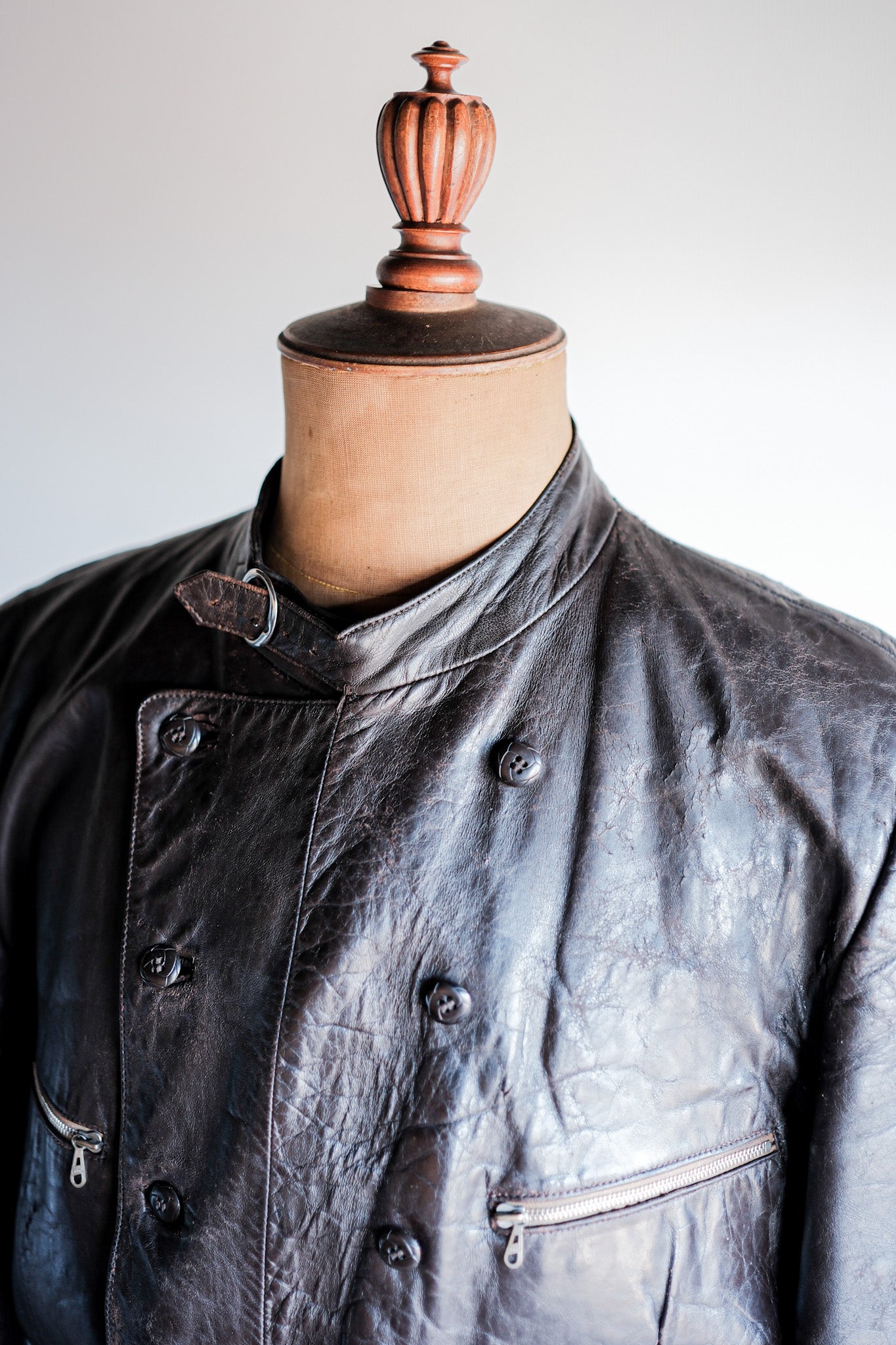 40's】German Vintage Double Breasted Motorcycle Leather Jacket