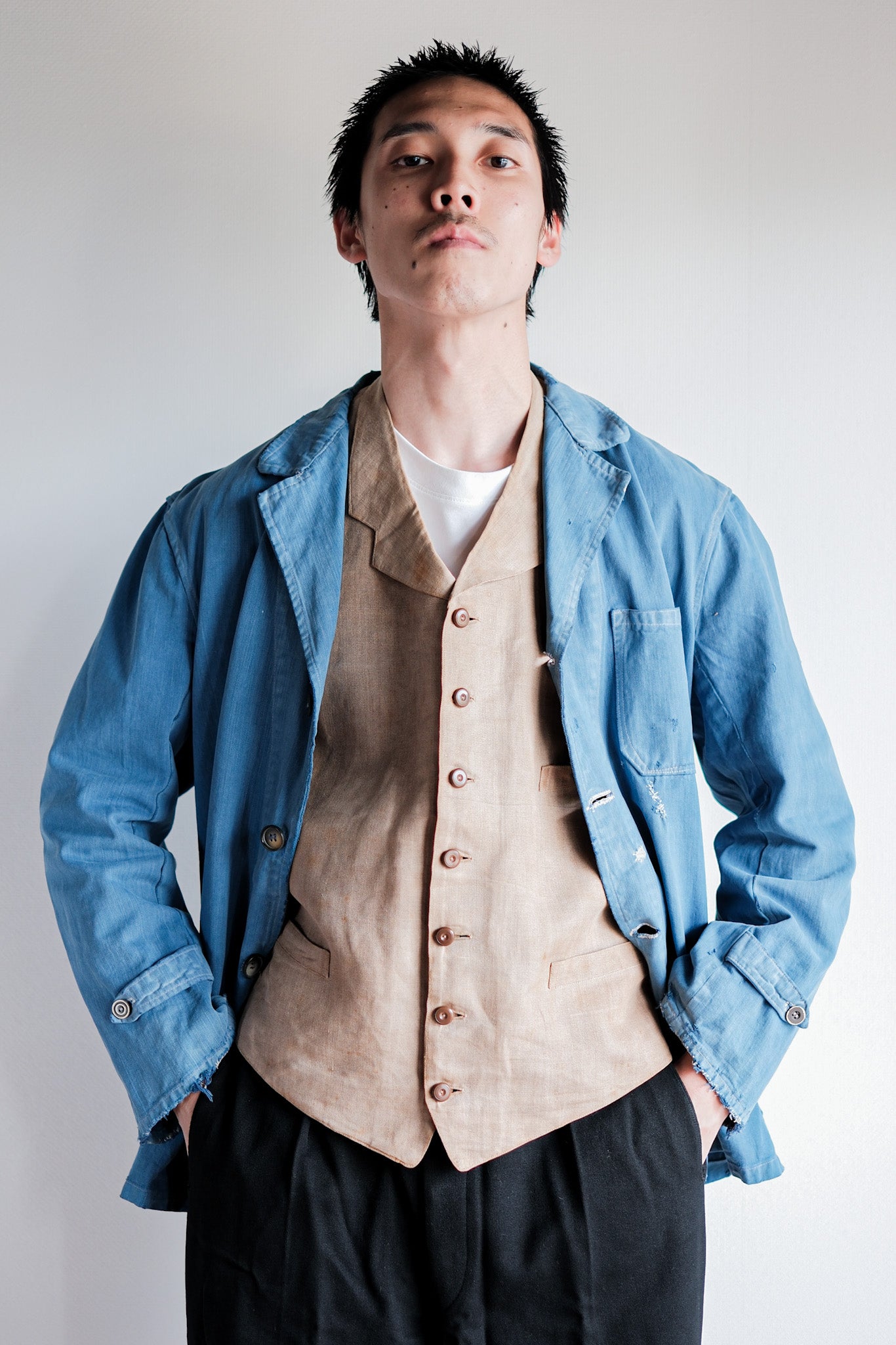 ［~40's］French Vintage Linen Work Gilet
