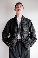 [~90's] Old Renoma Paris Black Leather Detachable Sleeve Multi Pocket Jacket Size.M