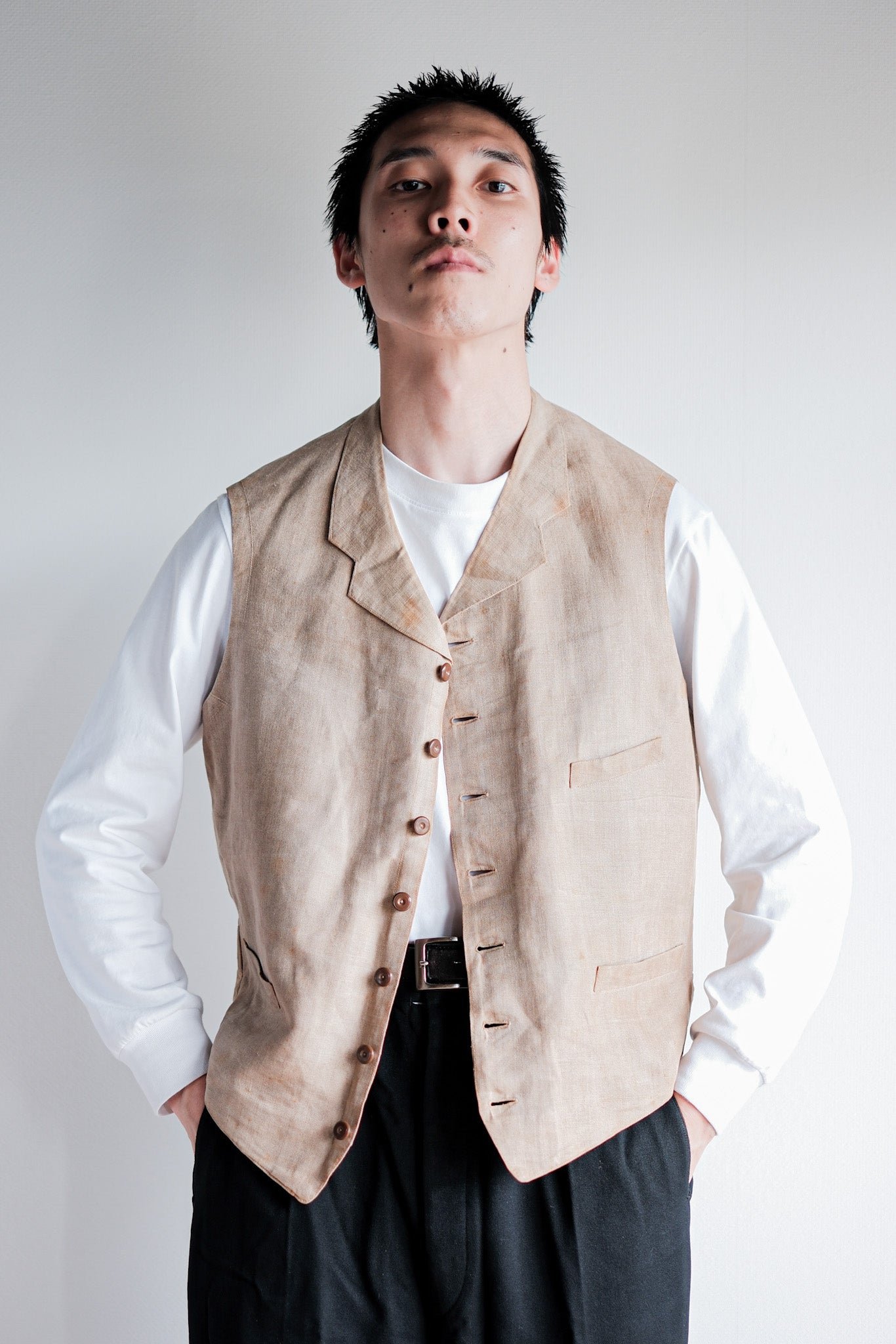 【~40's】French Vintage Linen Work Gilet