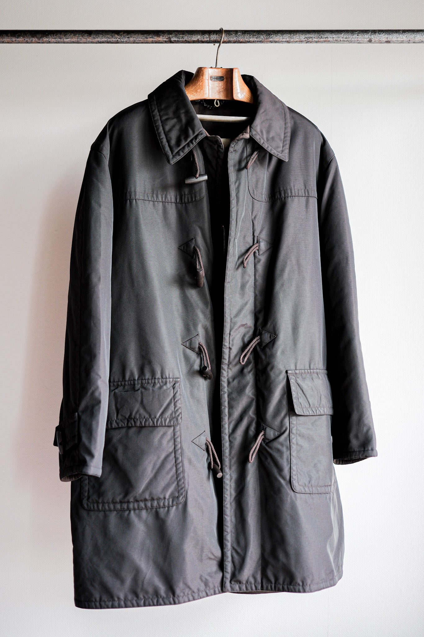 ［~90's］Old Hermès Paris Dark Brown Polyamide Duffle Coat Size.54