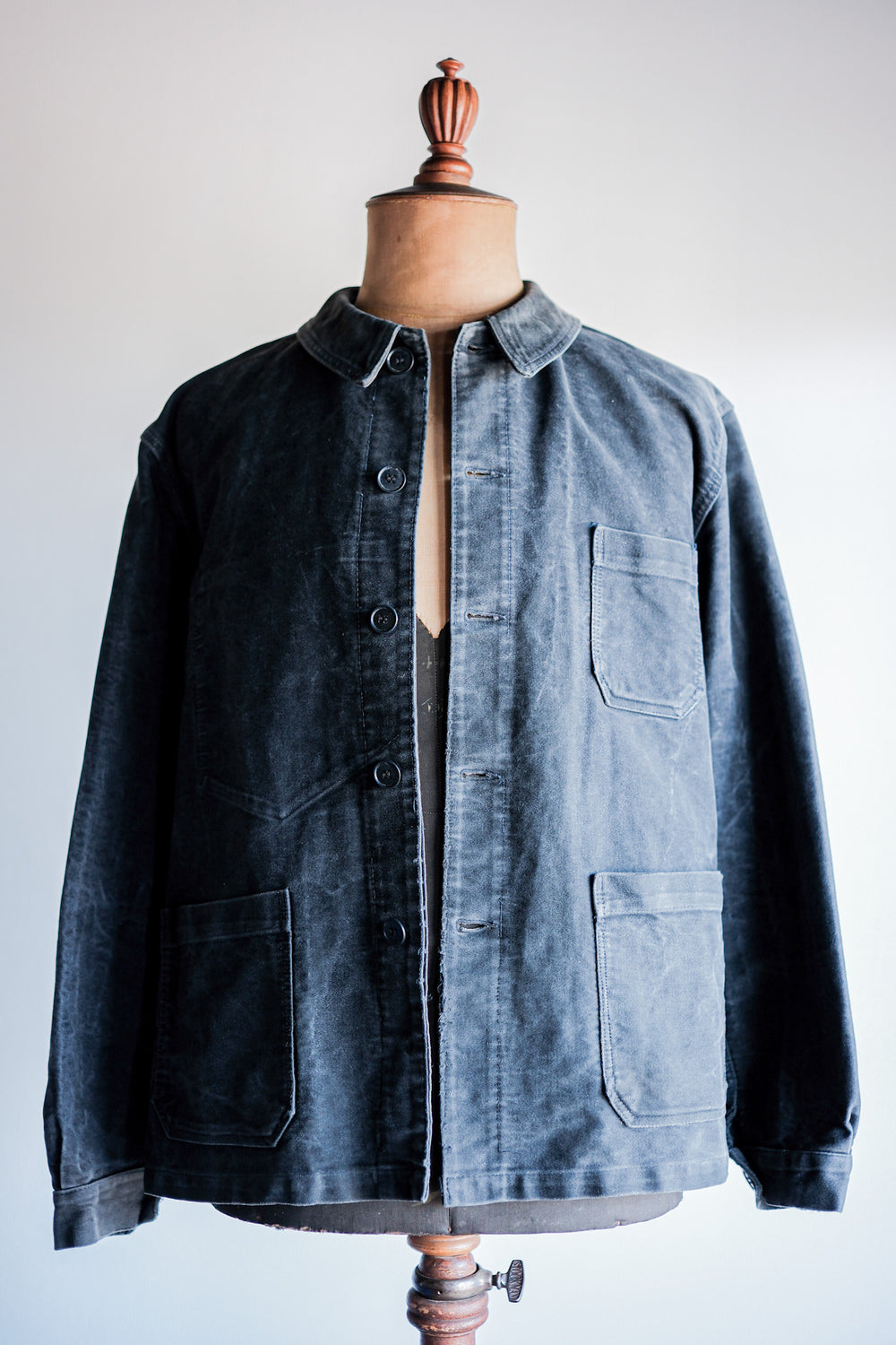 【~50's】French Vintage Black Moleskin Work Jacket Size.48 "Le BEAU-FORT"