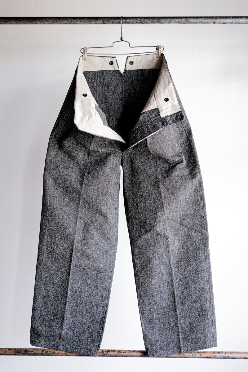 [~ 30's] French Vintage Black Chambray Work Pants "Dead Stock"