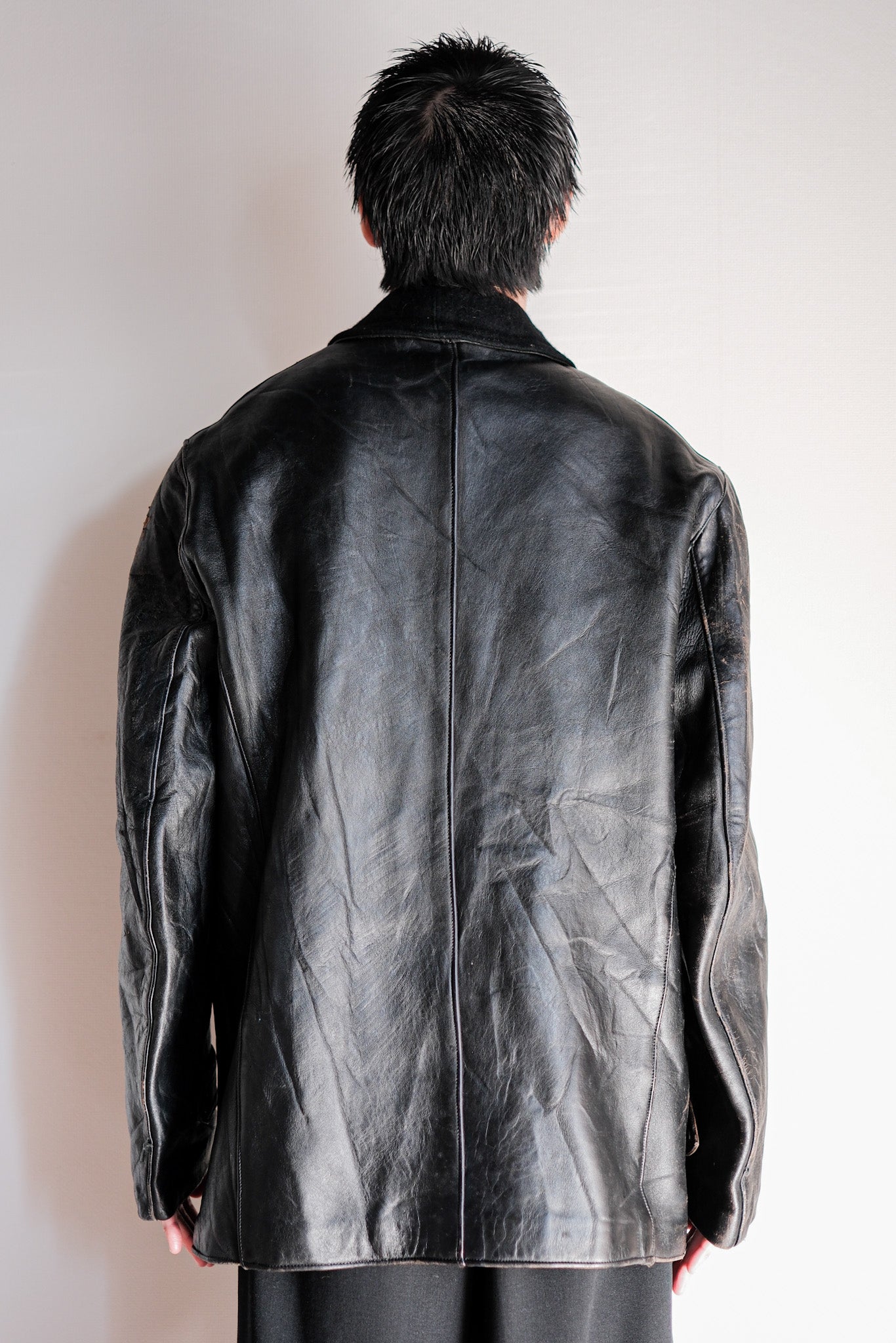 [~ 60's] French Vintage le Corbusier leather jacket size.54 "Collar Wool"