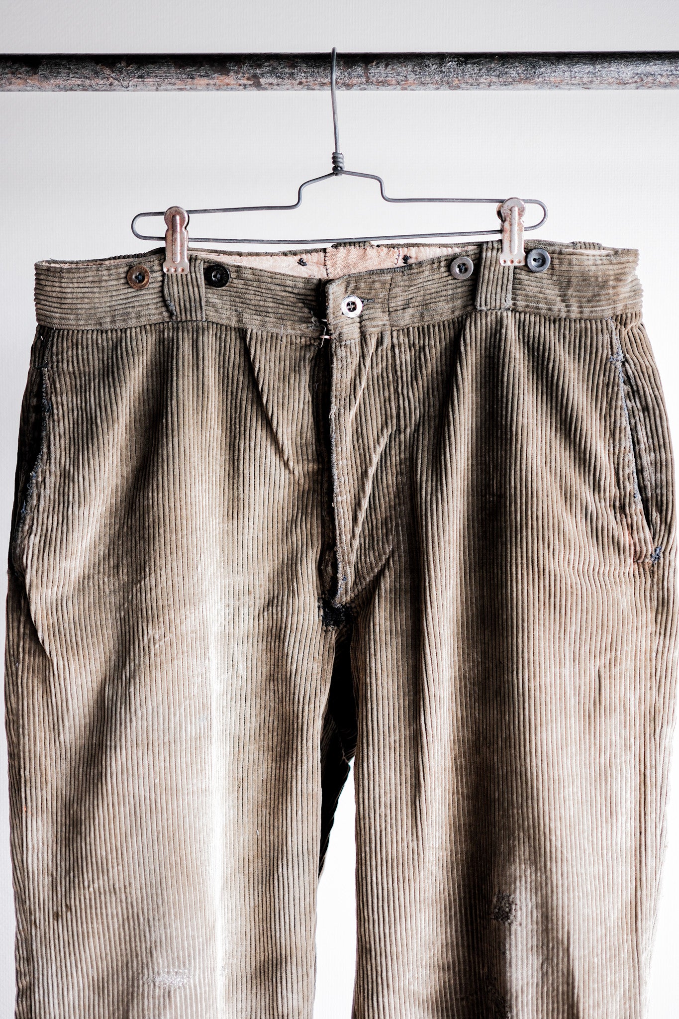 [~ 40's] กางเกงผ้าลูกฟูกสีน้ำตาลวินเทจฝรั่งเศส "Boro"