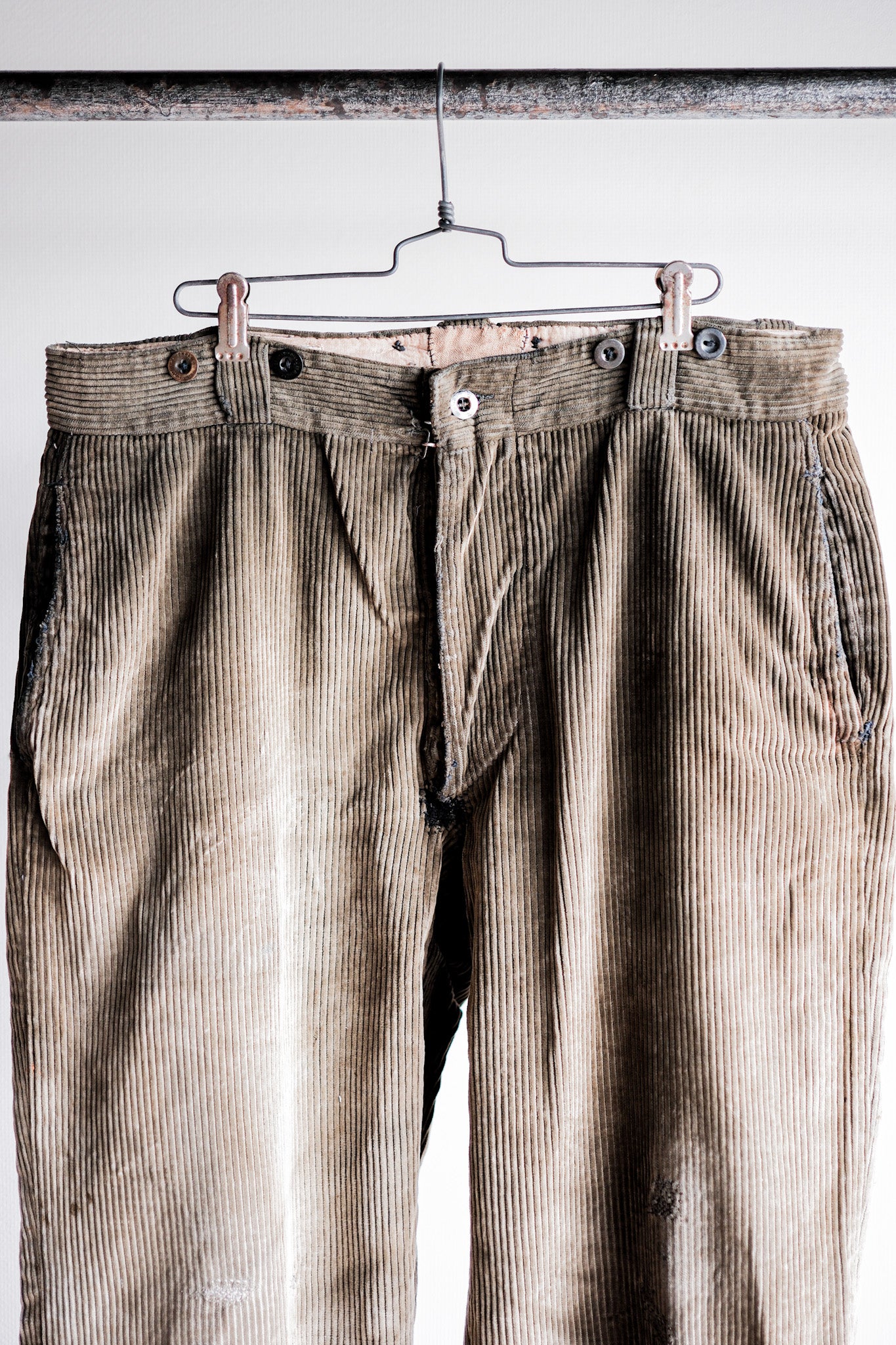 ［~40's］French Vintage Brown Corduroy Work Pants "Boro"
