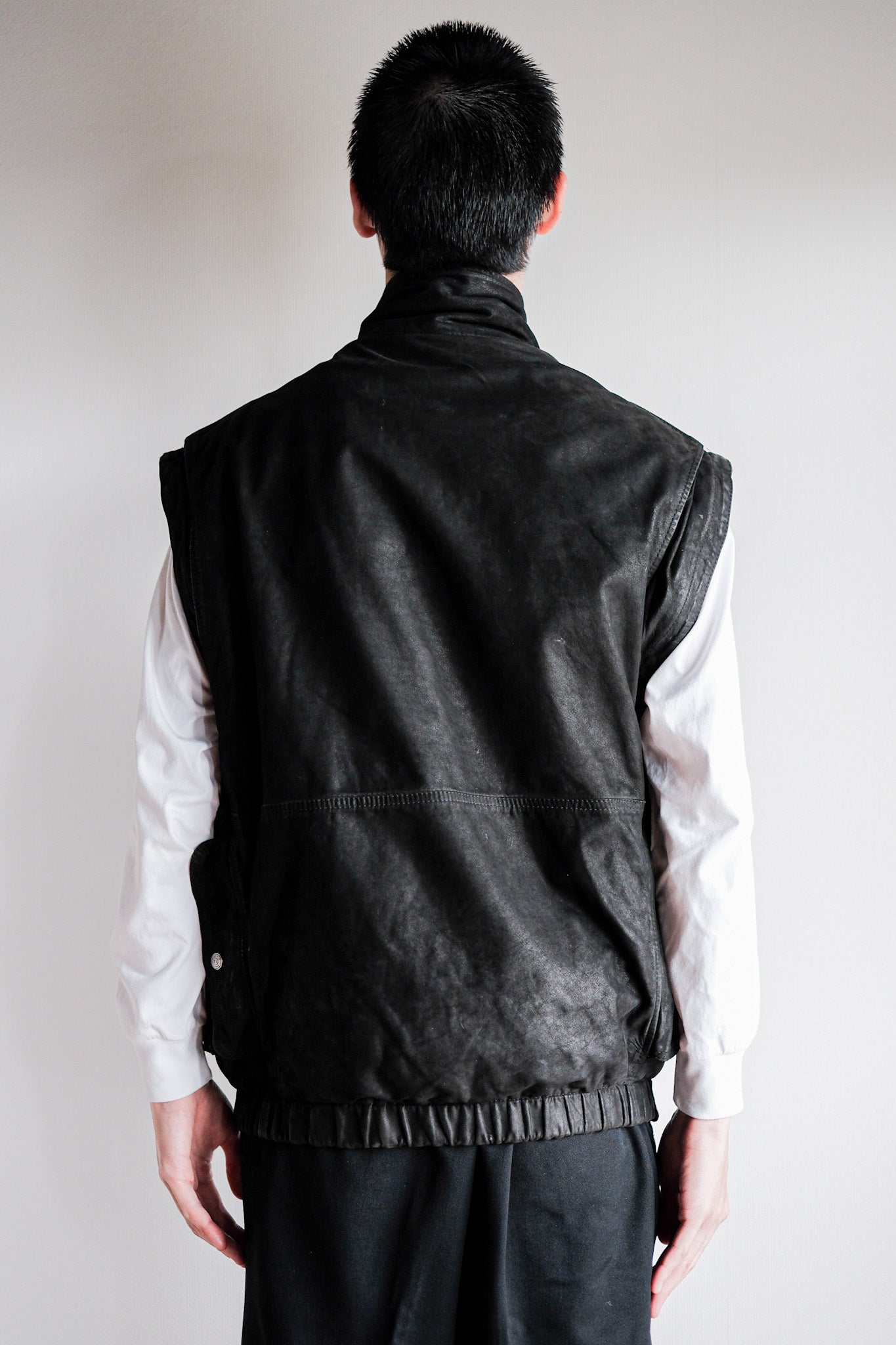 ［~90's］Old Renoma Paris Black Leather Detachable Sleeve Multi Pocket Jacket Size.M