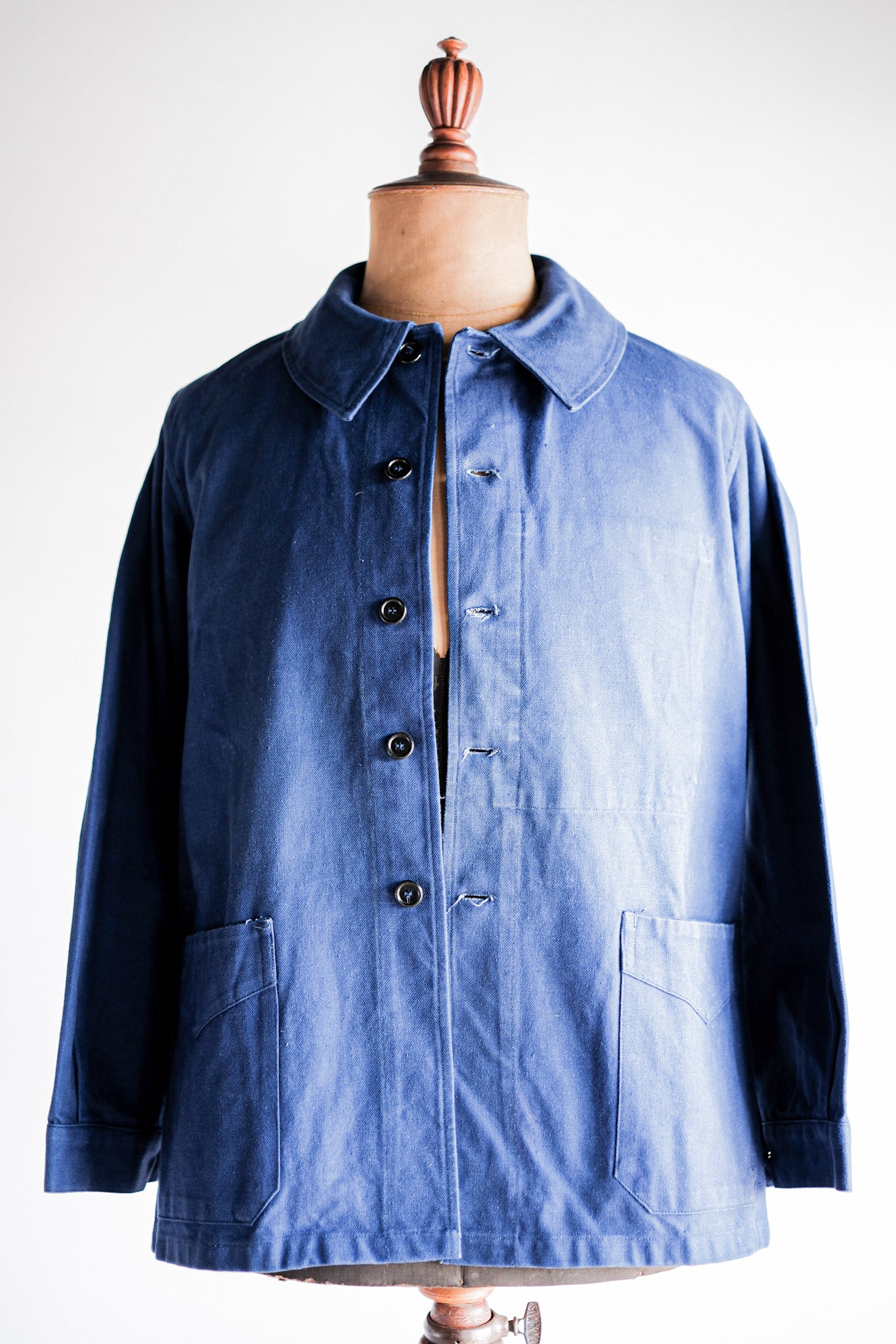 ［~50's］French Army Blue Cotton Linen Twill Work Jacket