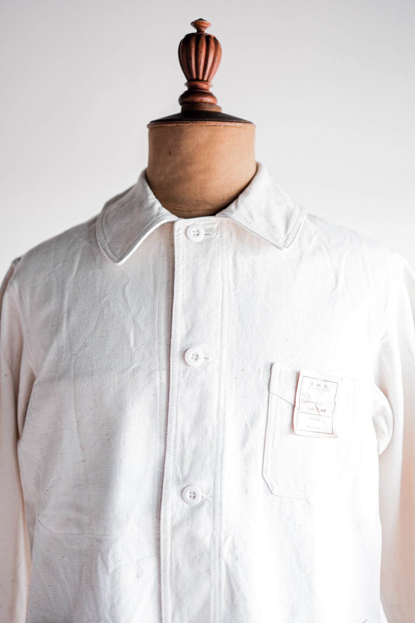 [~ 40 '] 프랑스 빈티지 흰색 면화 황혼 작업 재킷 크기 .48 "데드 스톡"