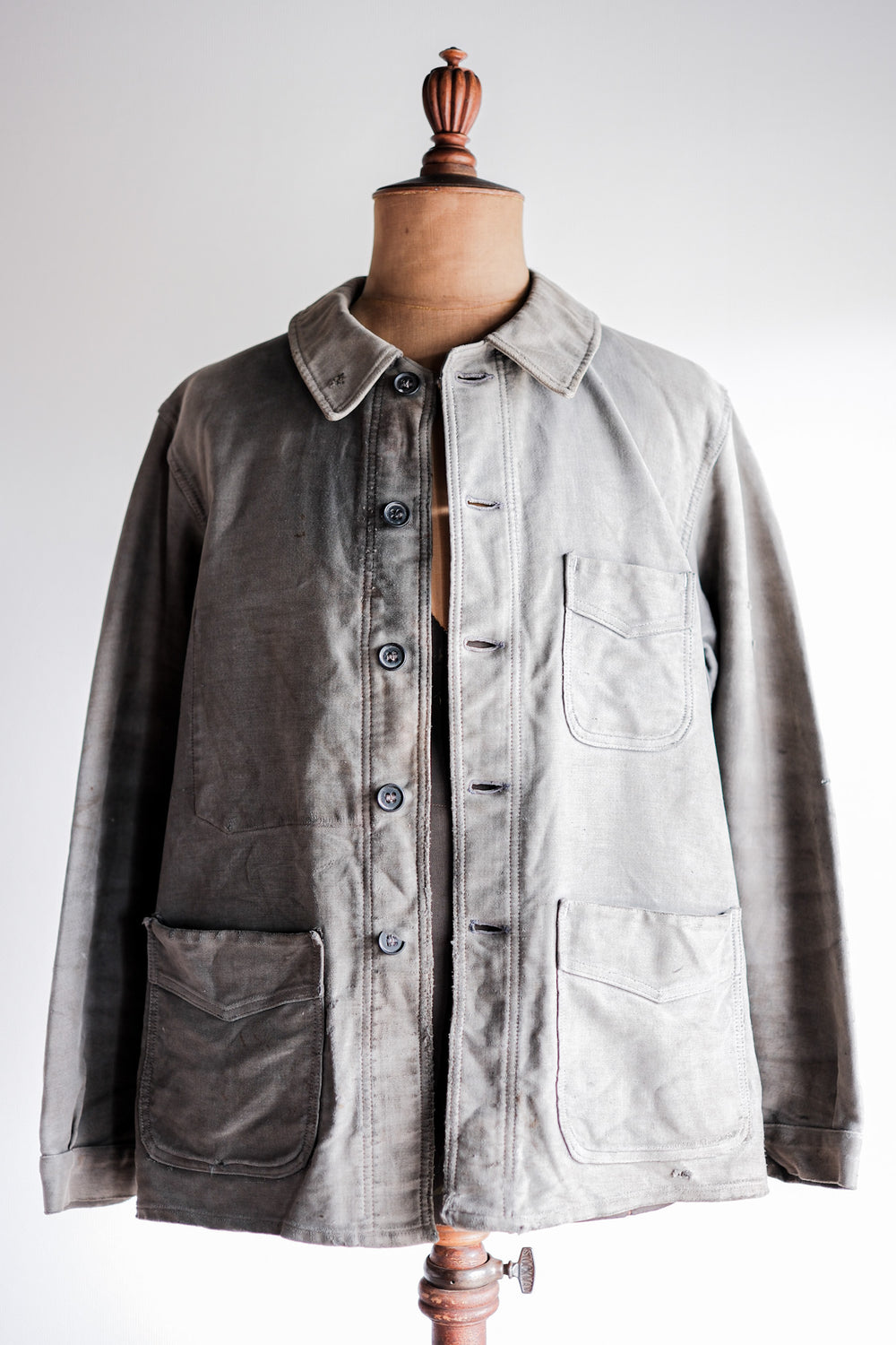 【~40's】French Vintage Black Moleskin Work Jacket "Adolphe Lafont"