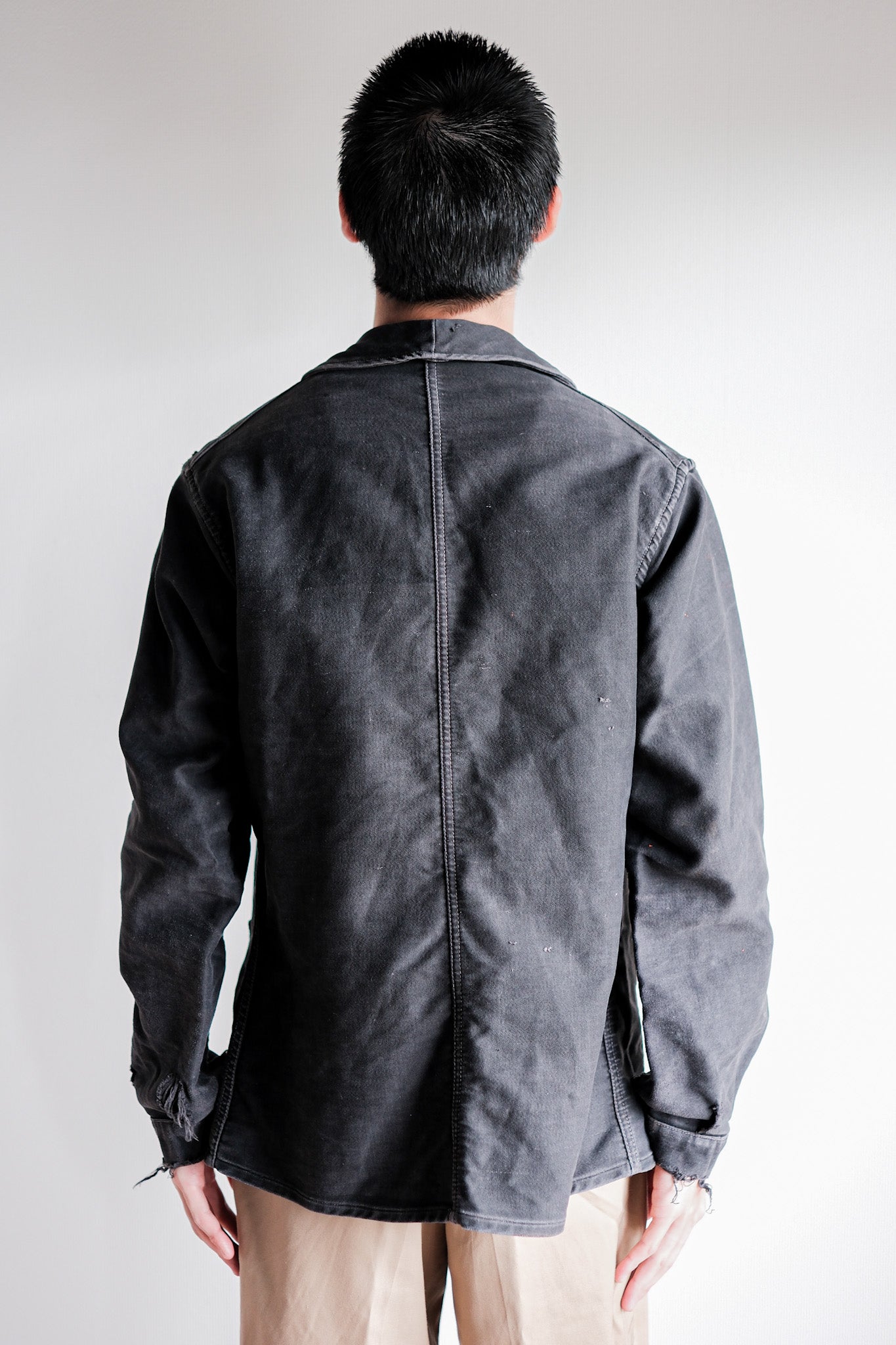 【~40's】French Vintage Black Moleskin Work Jacket "Adolphe Lafont"