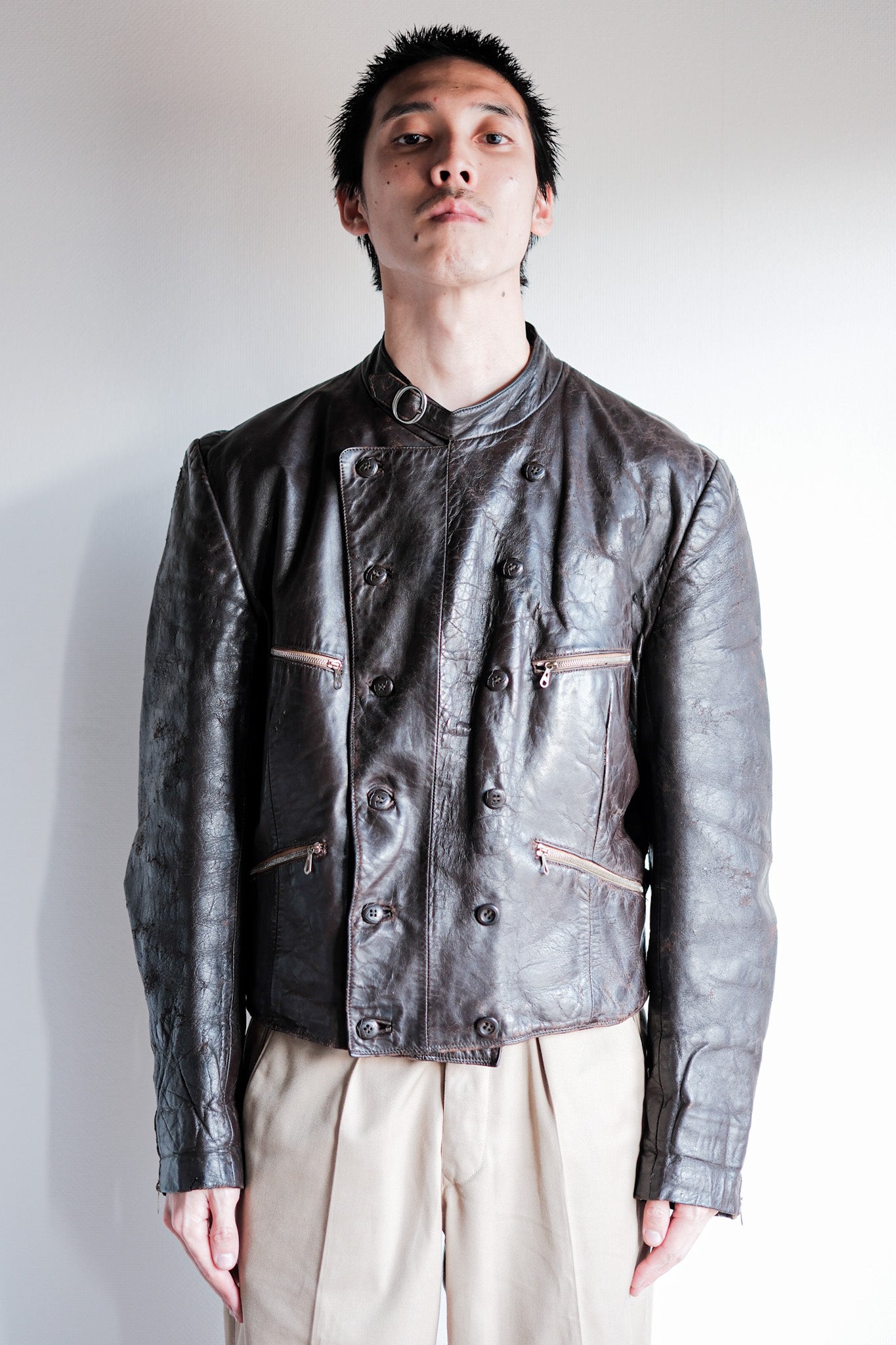 [~ 40's] German Vintage Double Breasted Motorcycle Leather Jacket