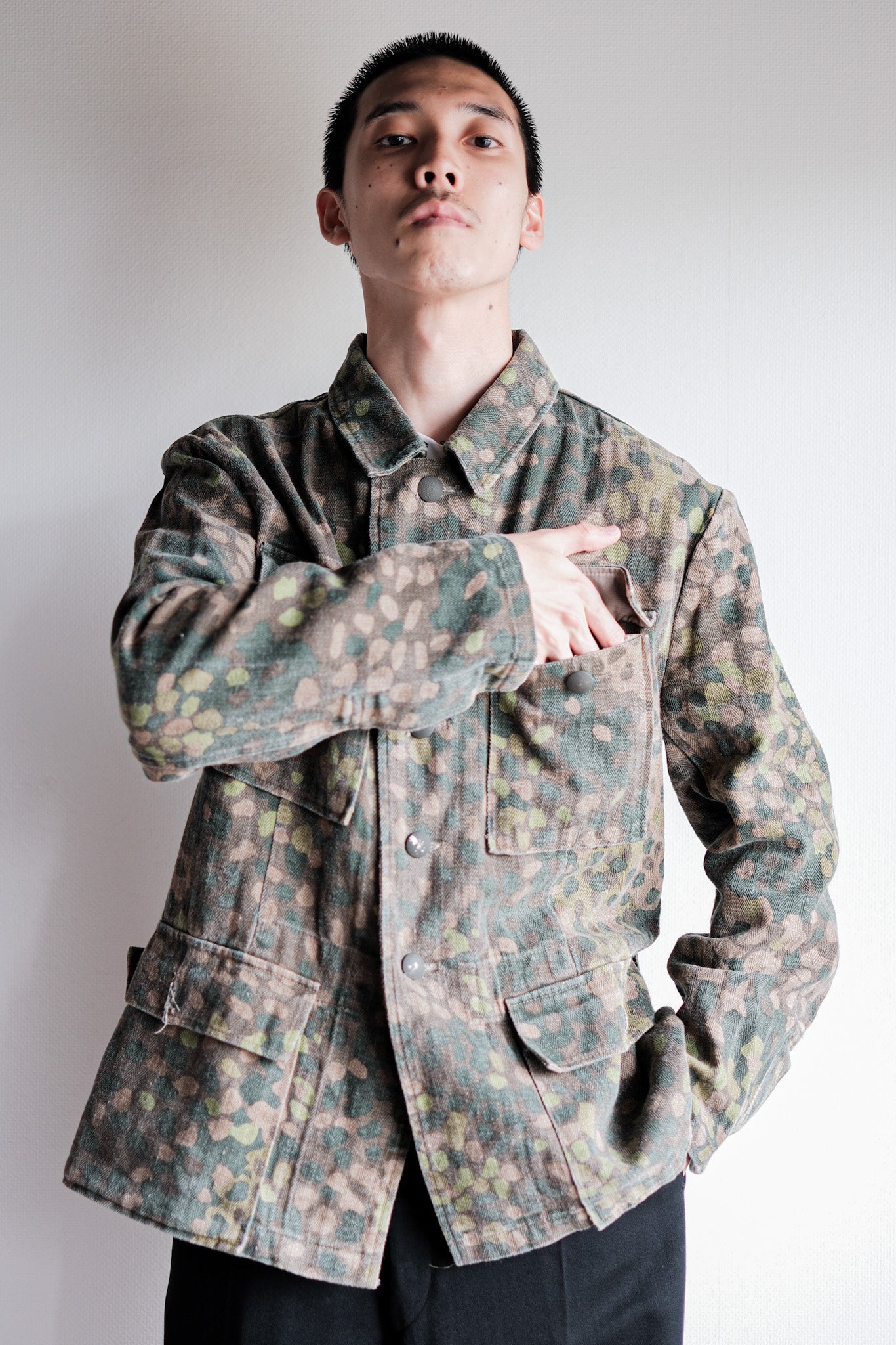 00's】German Waffen-SS Type Pea Dot Camouflage M44 HBT Field Jacket 