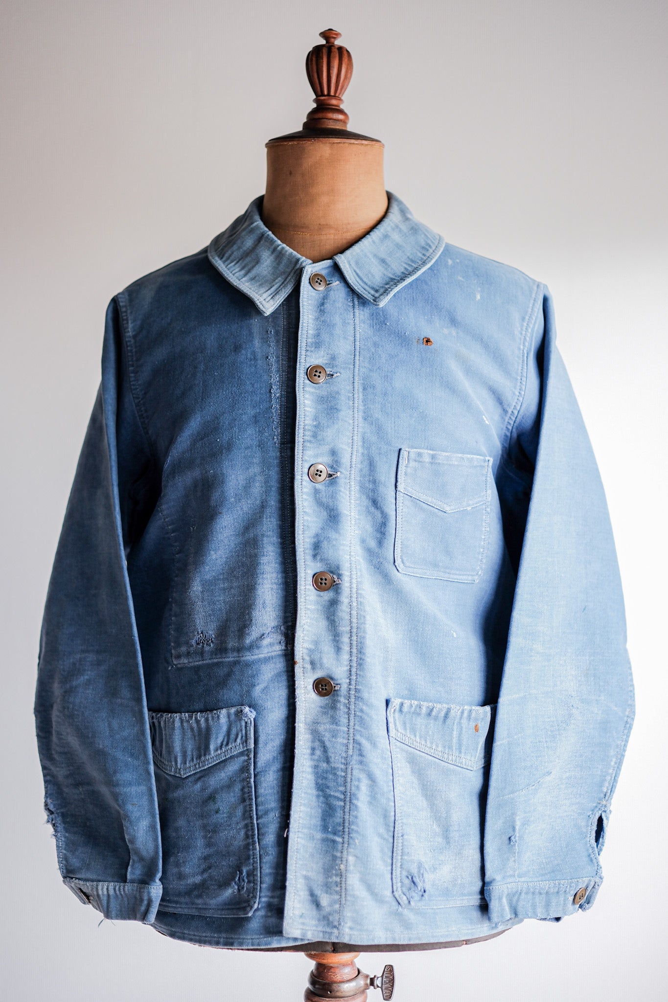 [~ 40's] French Vintage Blue Moleskin Work Jacket "Le Mont St. Michel"