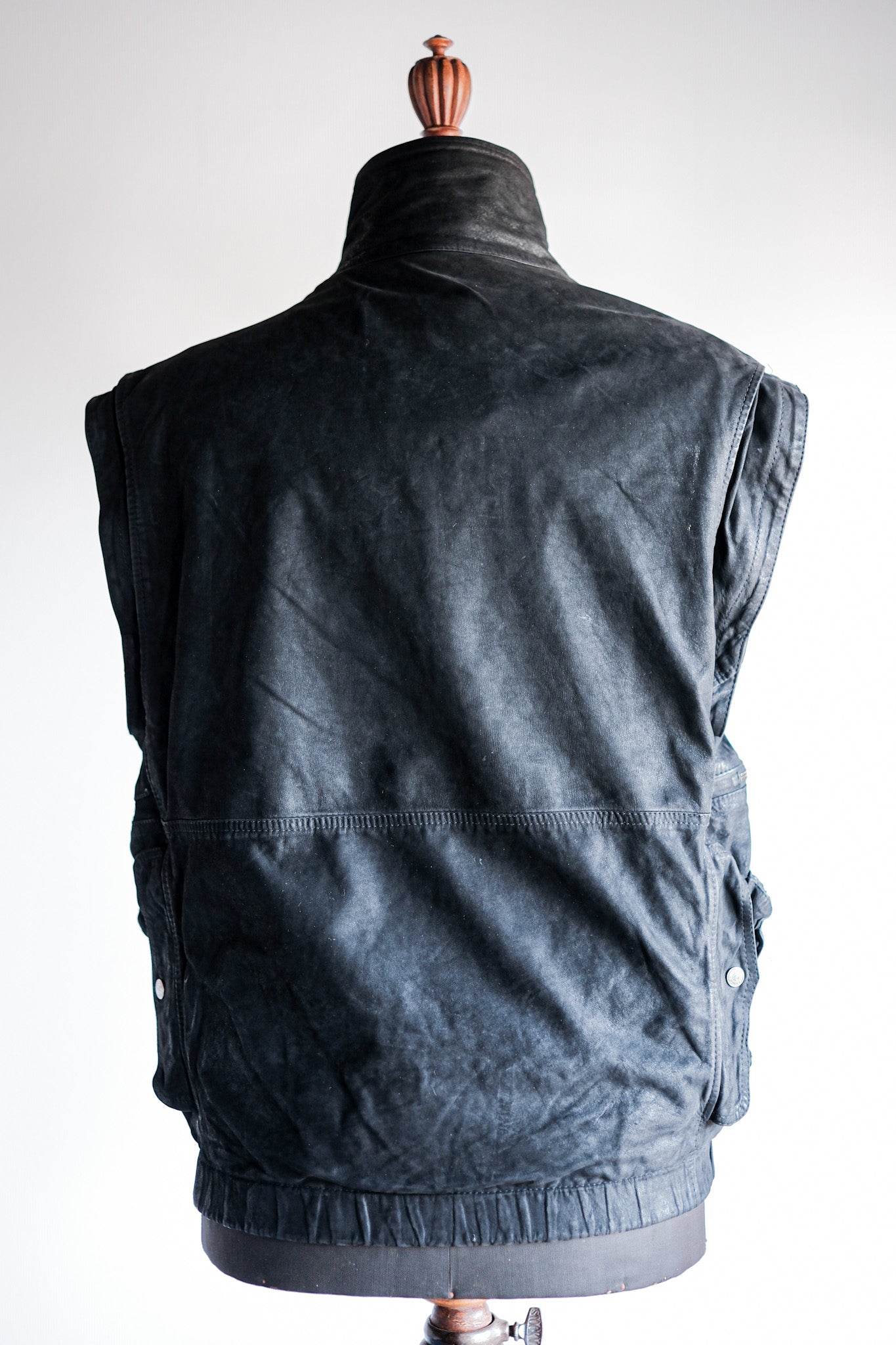［~90's］Old Renoma Paris Black Leather Detachable Sleeve Multi Pocket Jacket Size.M