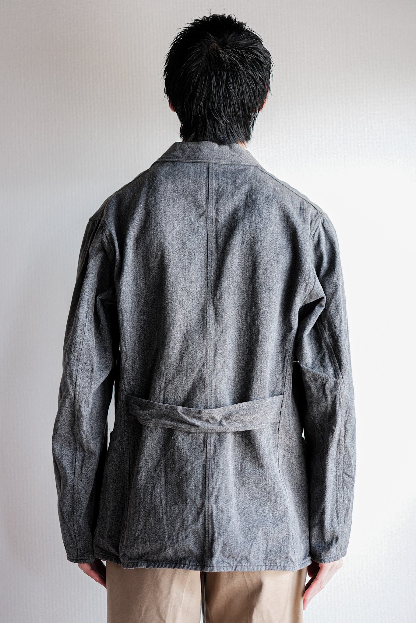 ［~40’s］French Vintage Salt & Pepper Cotton Lapel Work Jacket