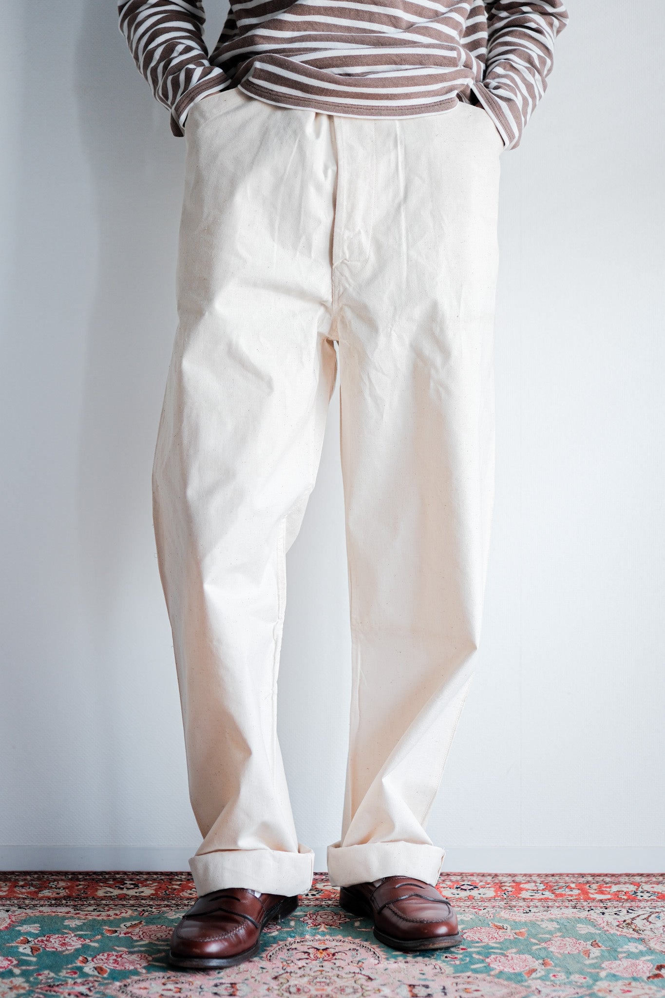 [~ 50's] French Vintage Cotton Linen Work PANTS SIZE.2 "DEAD STOCK"
