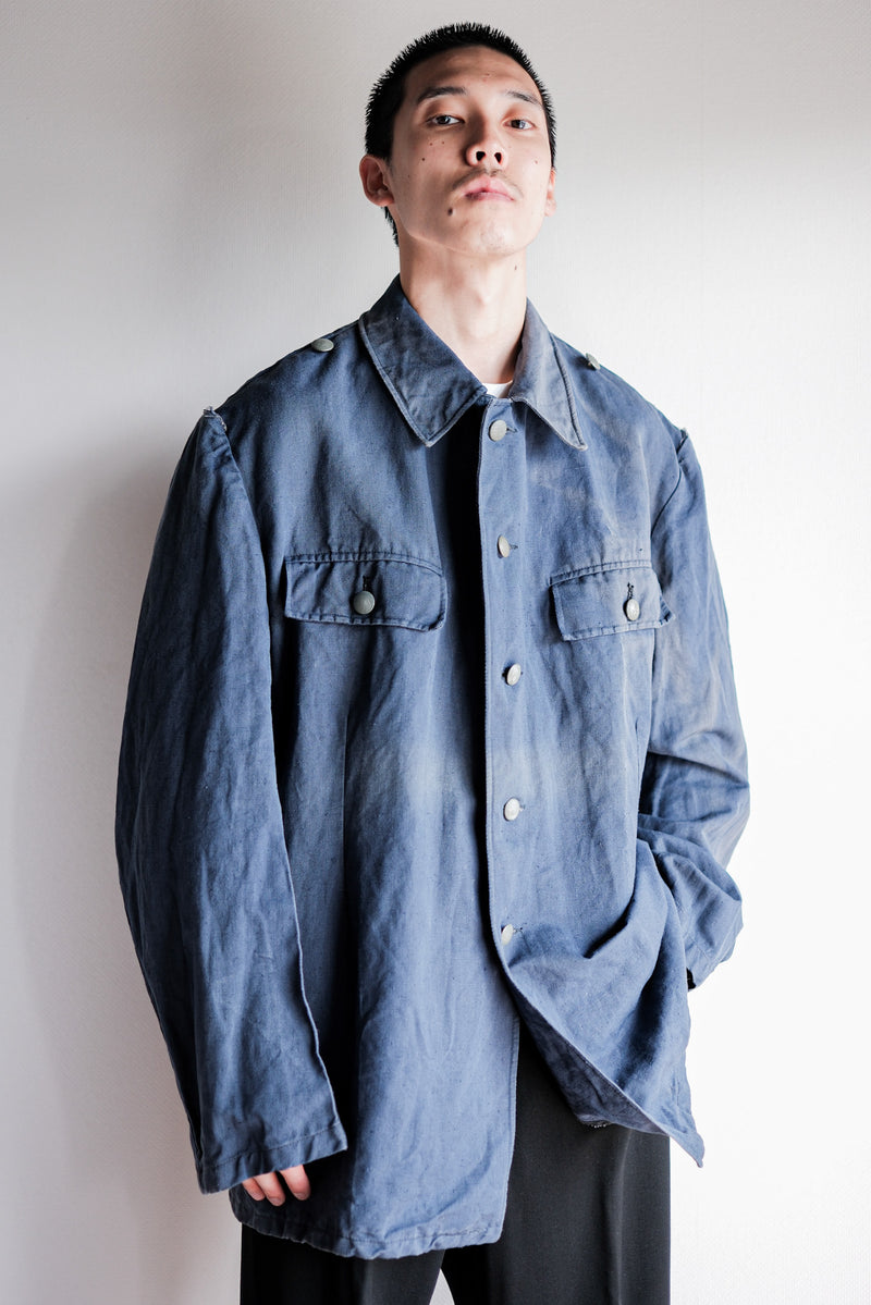 [~40's] เสื้อแจ็คเก็ตผ้าฝ้ายลาย Drillich Indigo ของกองทัพเรือเยอรมัน "Kriegsmarine"