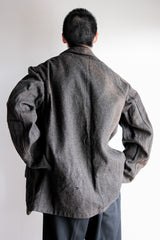 [~30's] French Vintage Grey Wool Hunting Jacket With Chin Strap "Boro"