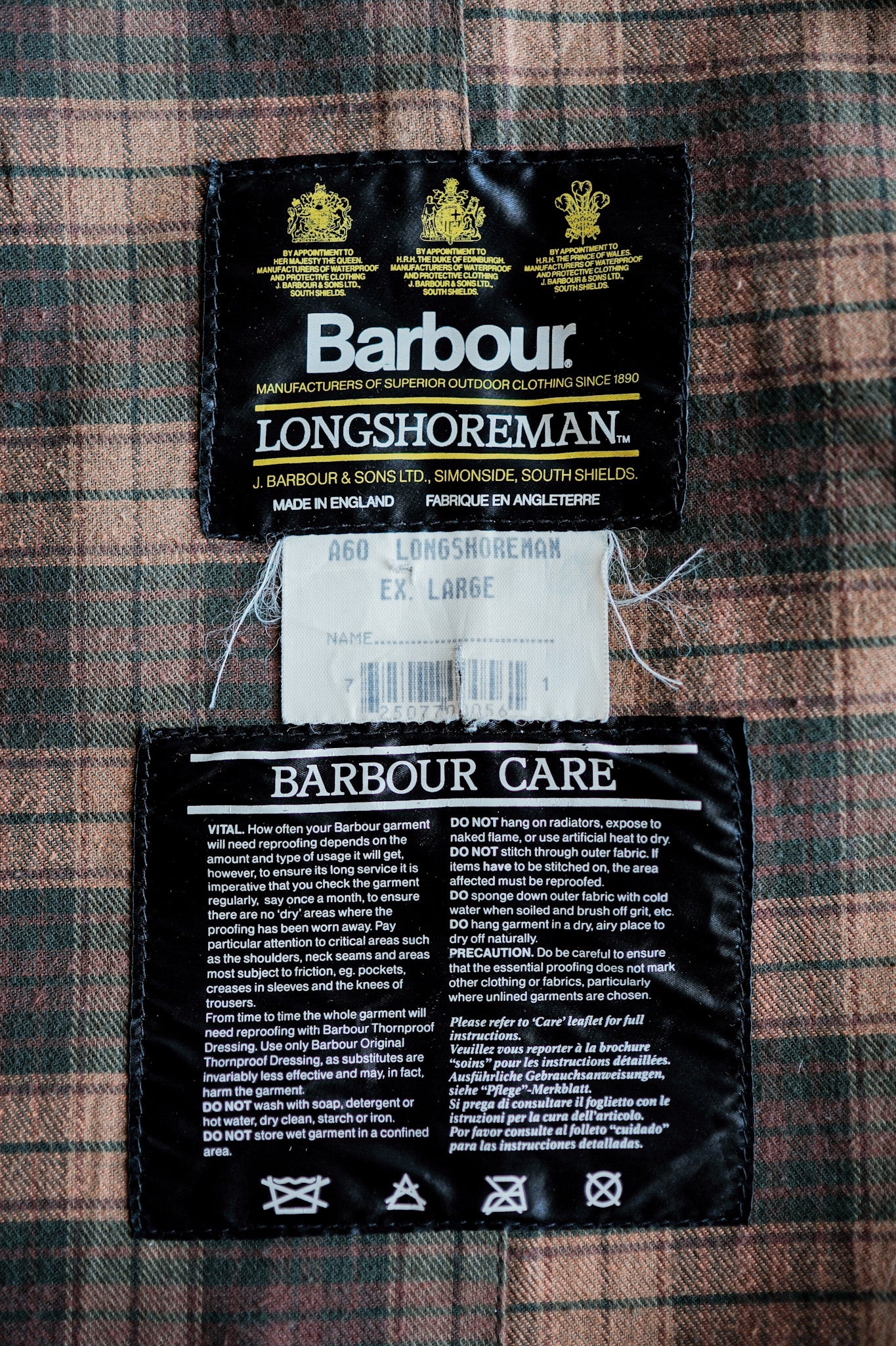 ［~90’s］Vintage Barbour “LONGSHOREMAN” 3 Crest Size.EX LARGE