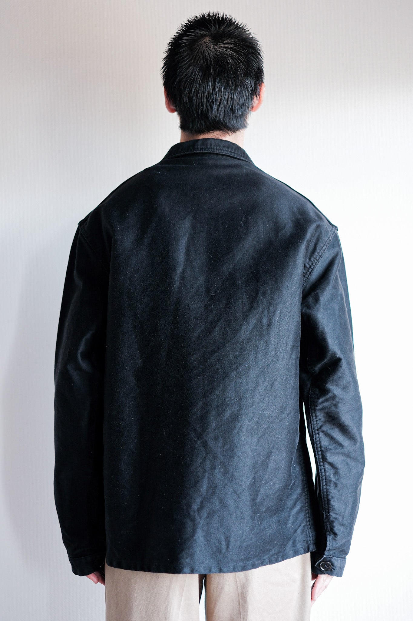 50's】French Vintage Black Moleskin Work Jacket Size.52 