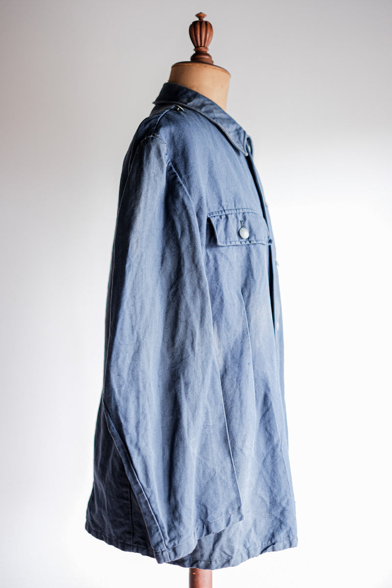 [~40's] เสื้อแจ็คเก็ตผ้าฝ้ายลาย Drillich Indigo ของกองทัพเรือเยอรมัน "Kriegsmarine"
