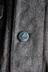[~30's] French Vintage Grey Wool Hunting Jacket With Chin Strap "Boro"