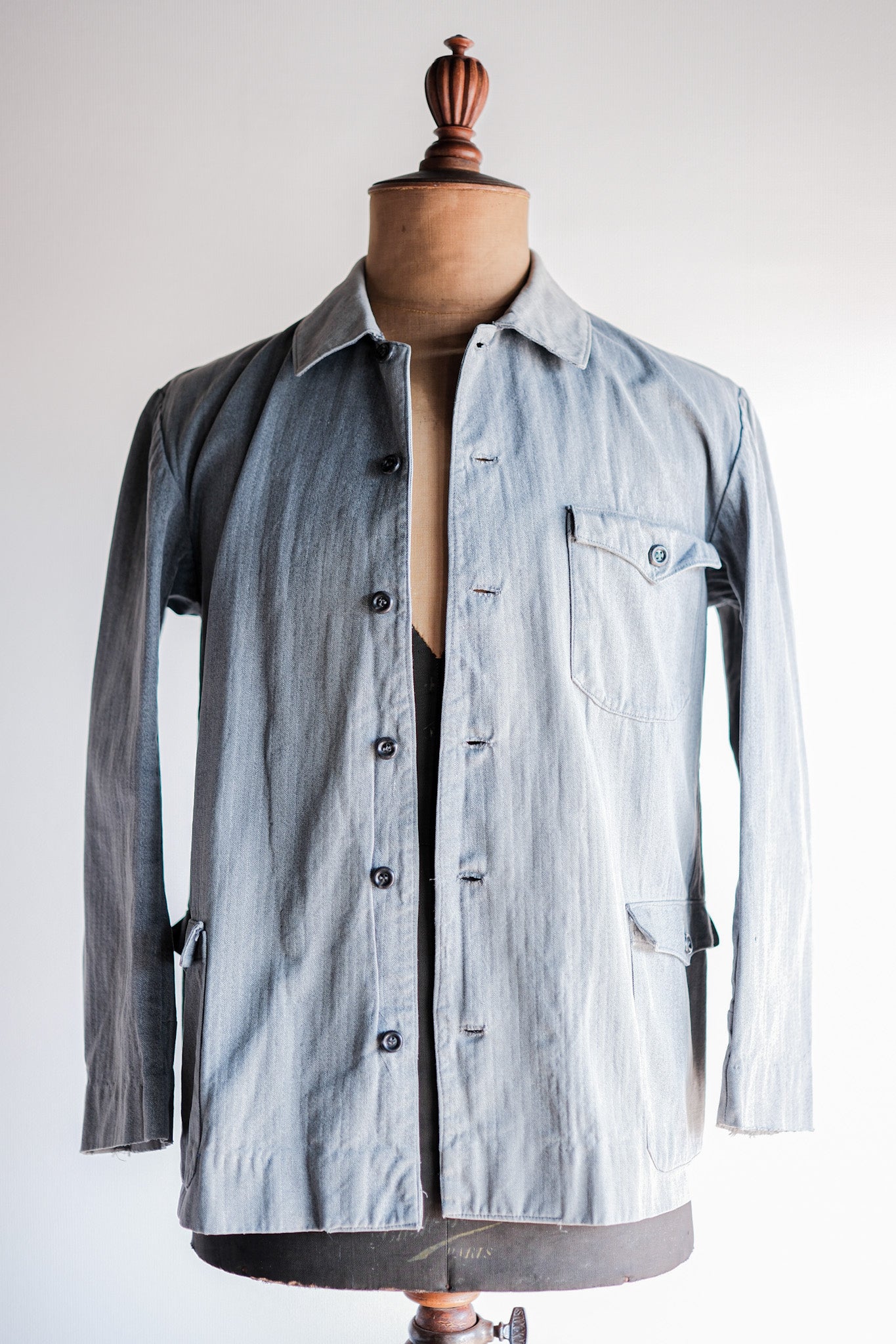 ［~50's］Europe Vintage Salt & Pepper HBT Cotton Work Jacket "6 Buttons"