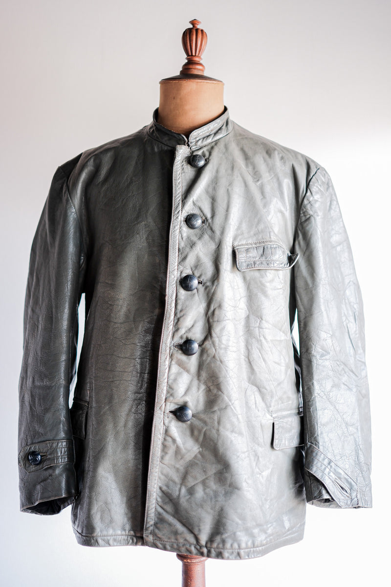 40's】WWⅡ German Navy U-Boat Crew Gray Leather Jacket