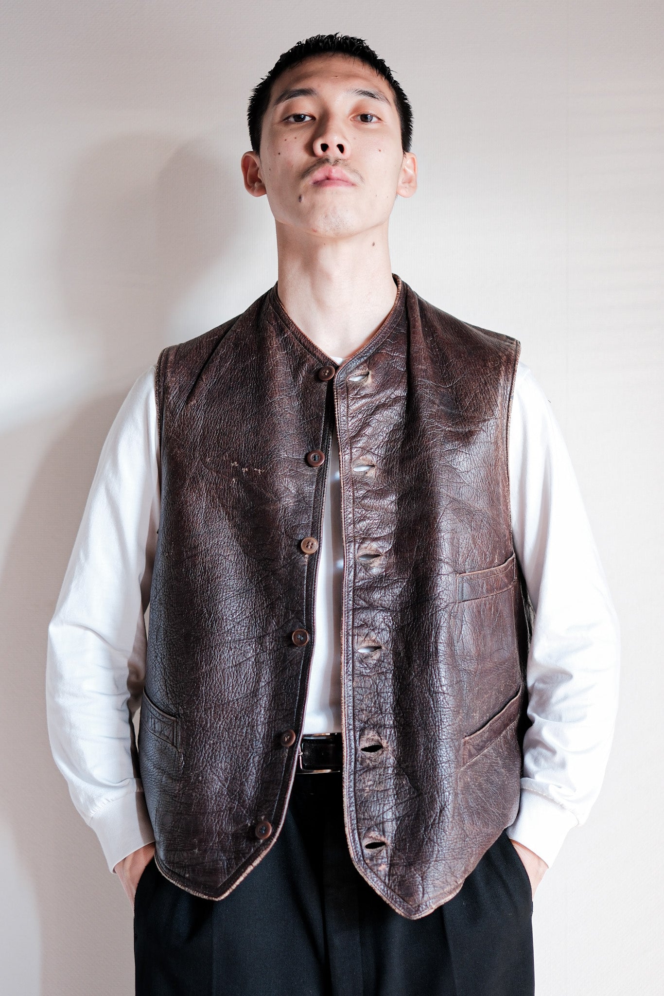 ［~40's］French Vintage Brown Leather Work Gilet