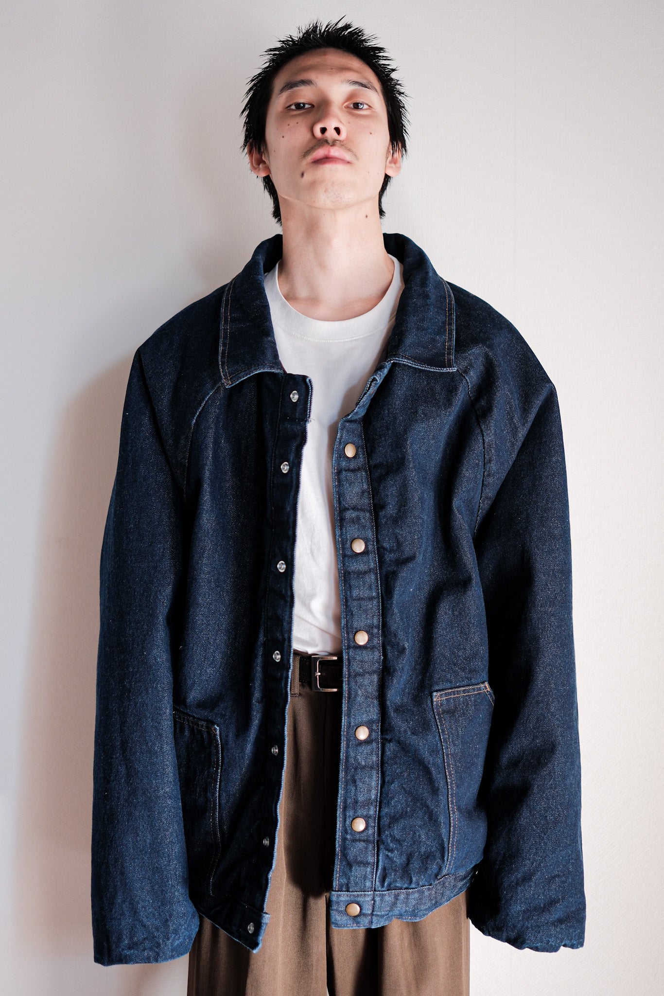 【~80's】American Vintage Raglan Sleeves Padded Denim Jacket Size.54