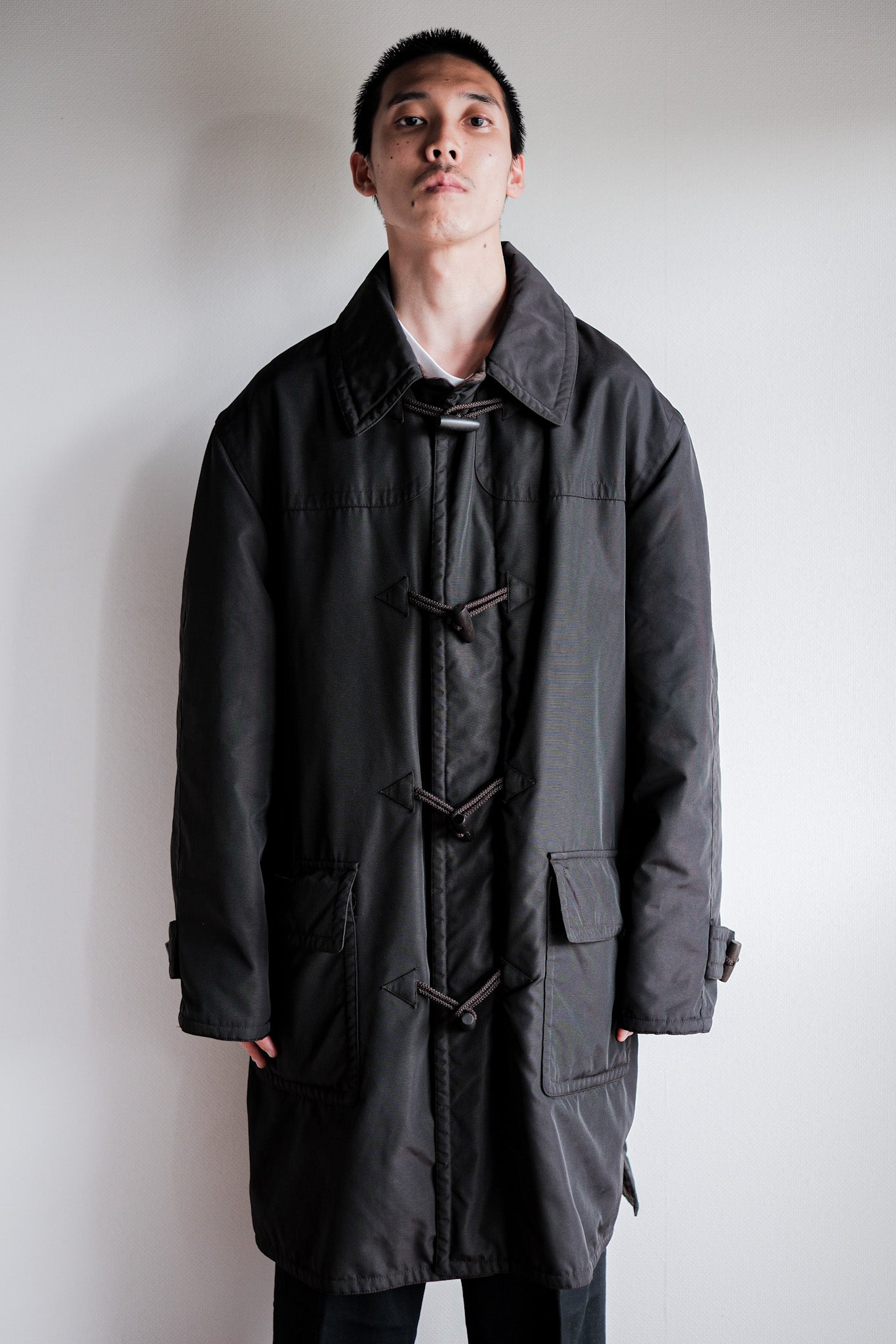 ［~90's］Old Hermès Paris Dark Brown Polyamide Duffle Coat Size.54