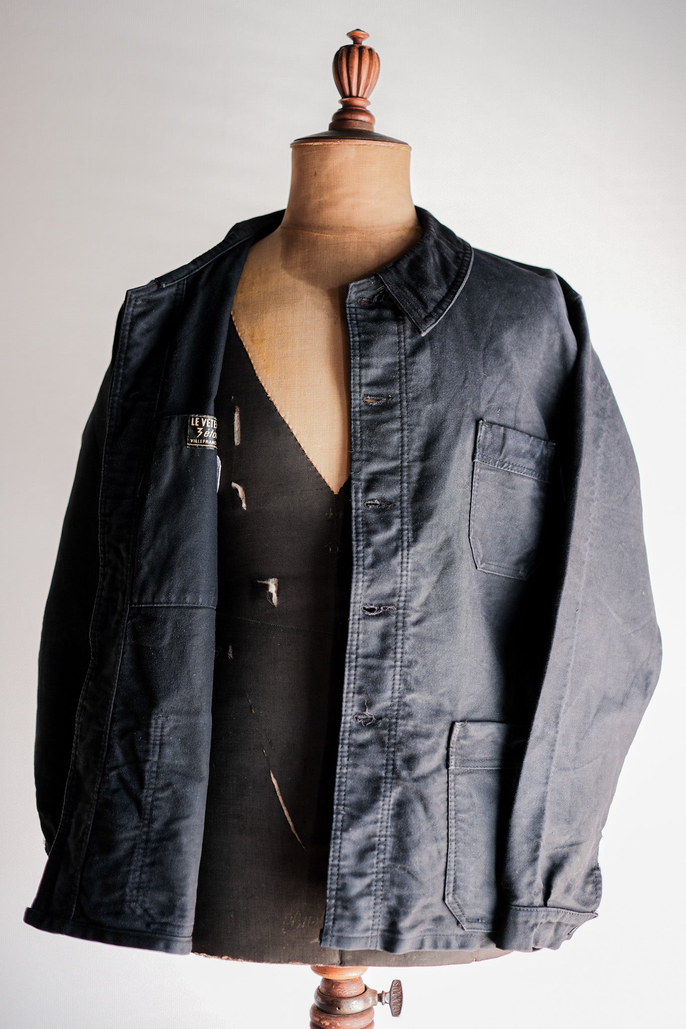 【~60's】French Vintage Black Moleskin Work Jacket Size.50